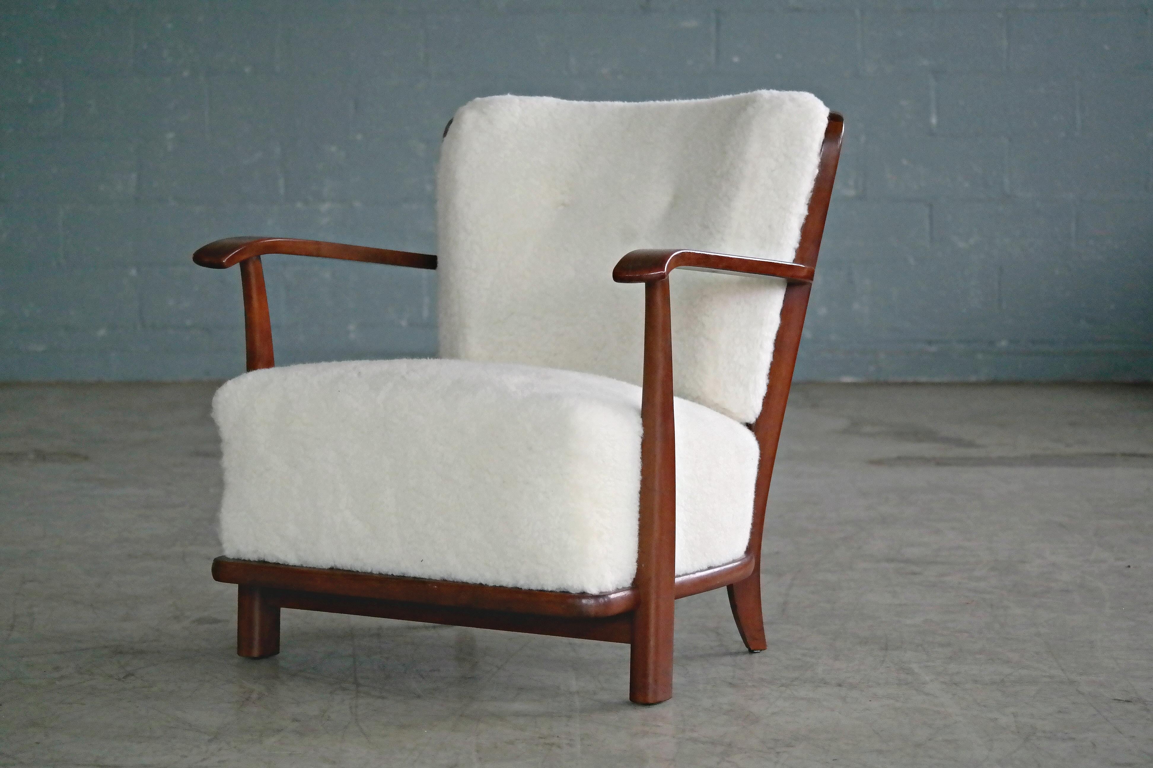 Mid-Century Modern Lounge Chair in Lambswool Frits Schlegel Model 1594 for Fritz Hansen, 1940s
