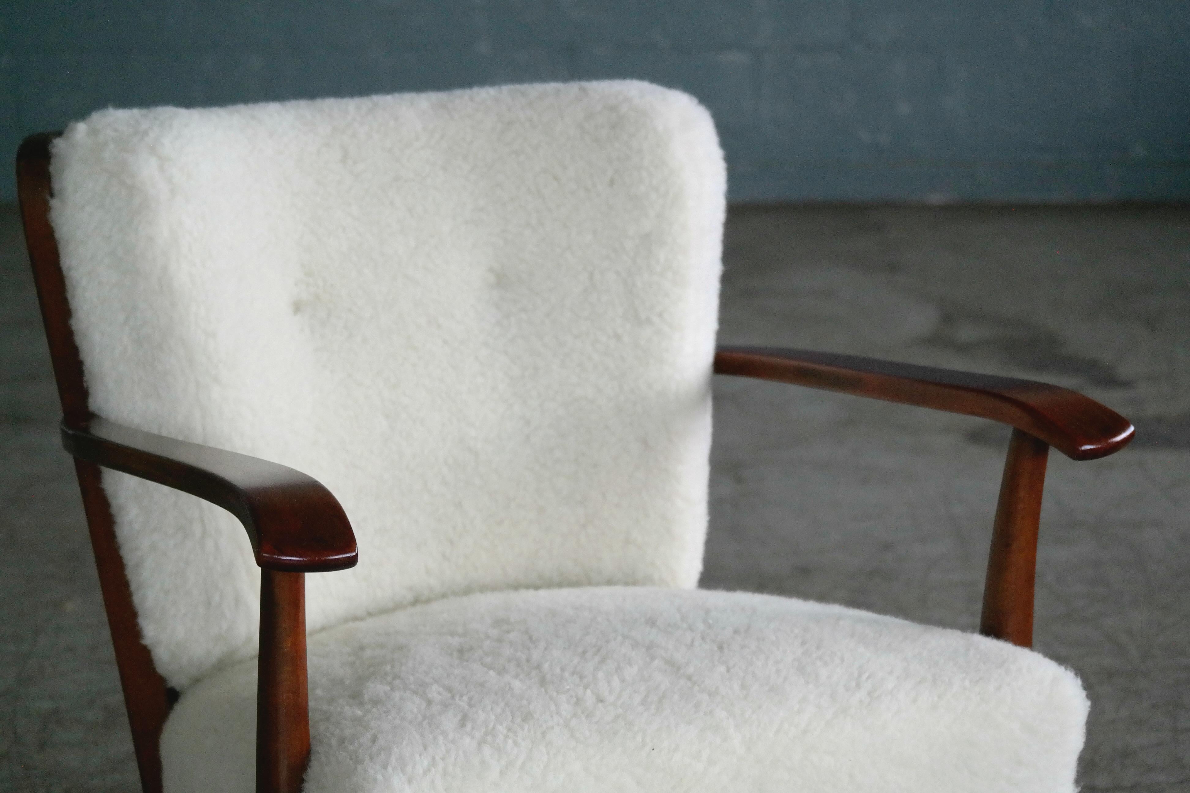 Danish Lounge Chair in Lambswool Frits Schlegel Model 1594 for Fritz Hansen, 1940s