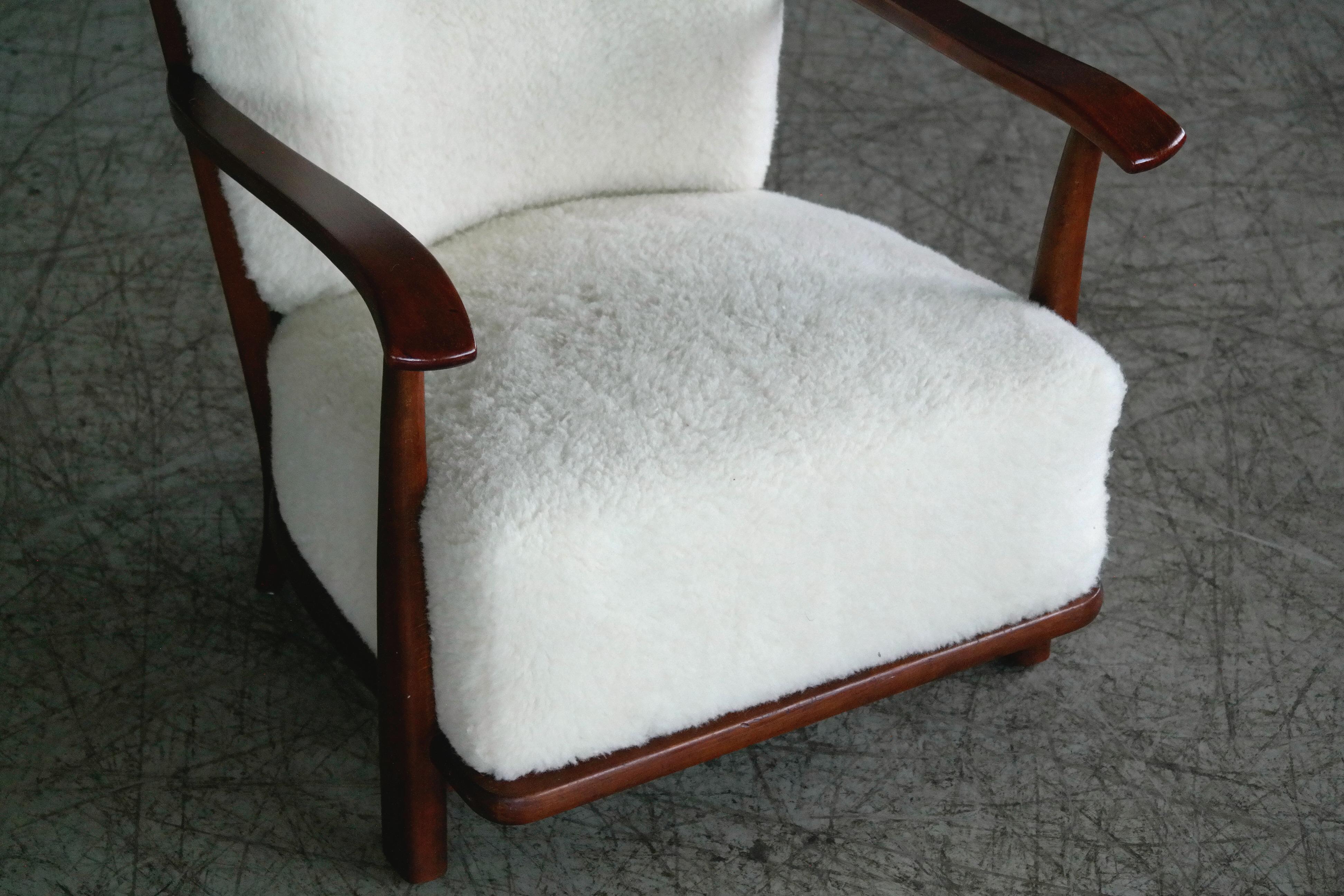 Lounge Chair in Lambswool Frits Schlegel Model 1594 for Fritz Hansen, 1940s In Good Condition In Bridgeport, CT