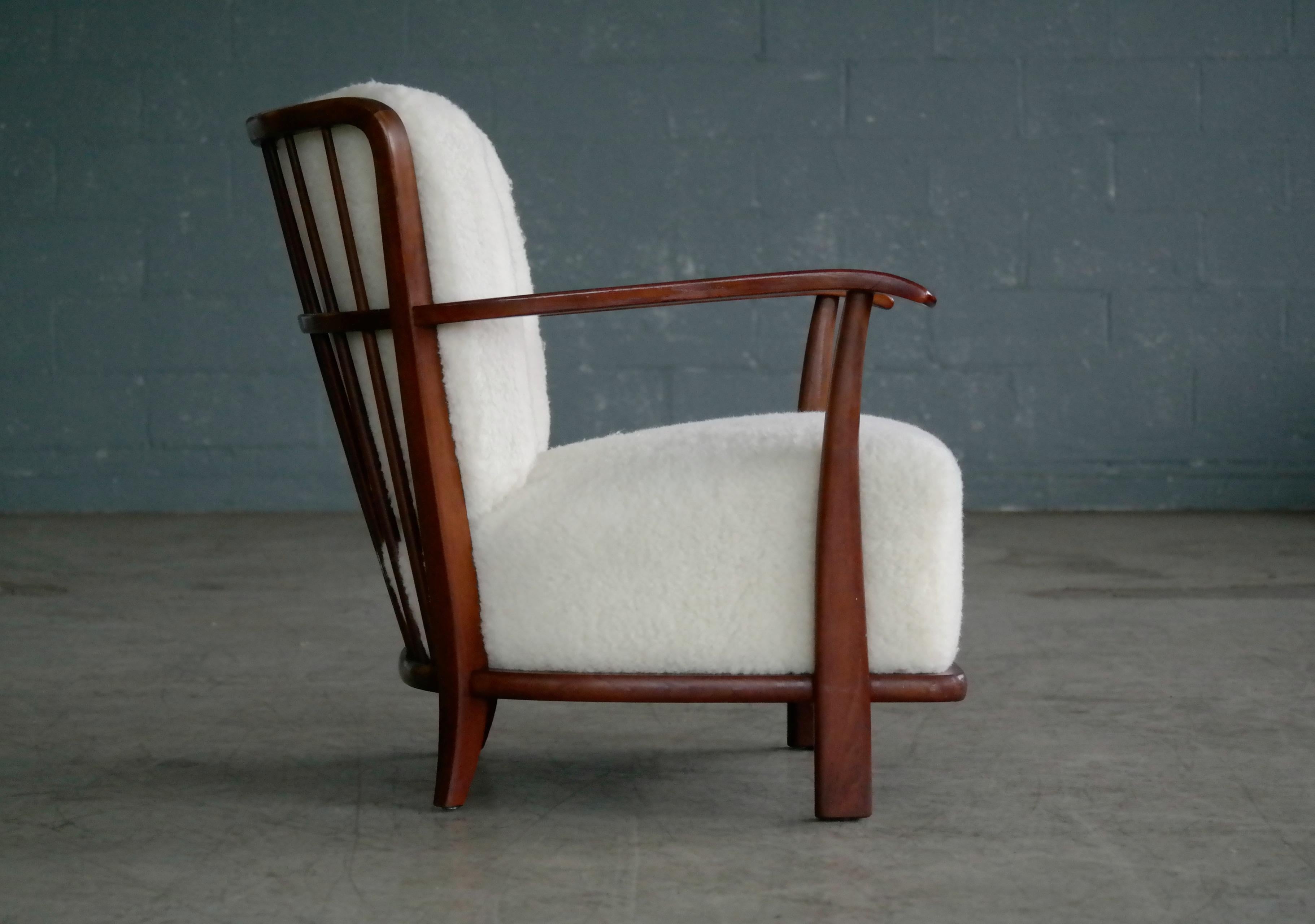 Mid-20th Century Lounge Chair in Lambswool Frits Schlegel Model 1594 for Fritz Hansen, 1940s