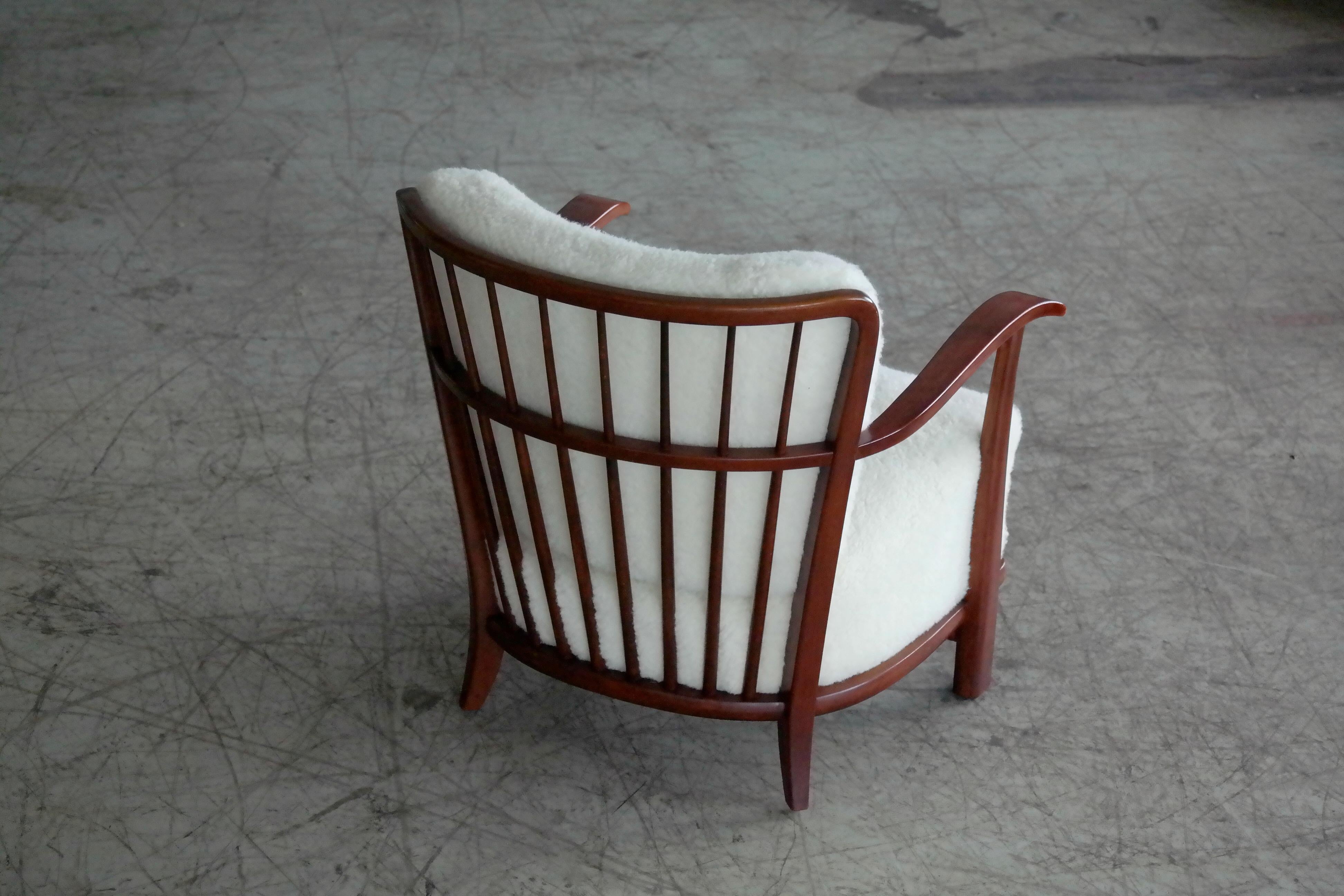 Sheepskin Lounge Chair in Lambswool Frits Schlegel Model 1594 for Fritz Hansen, 1940s