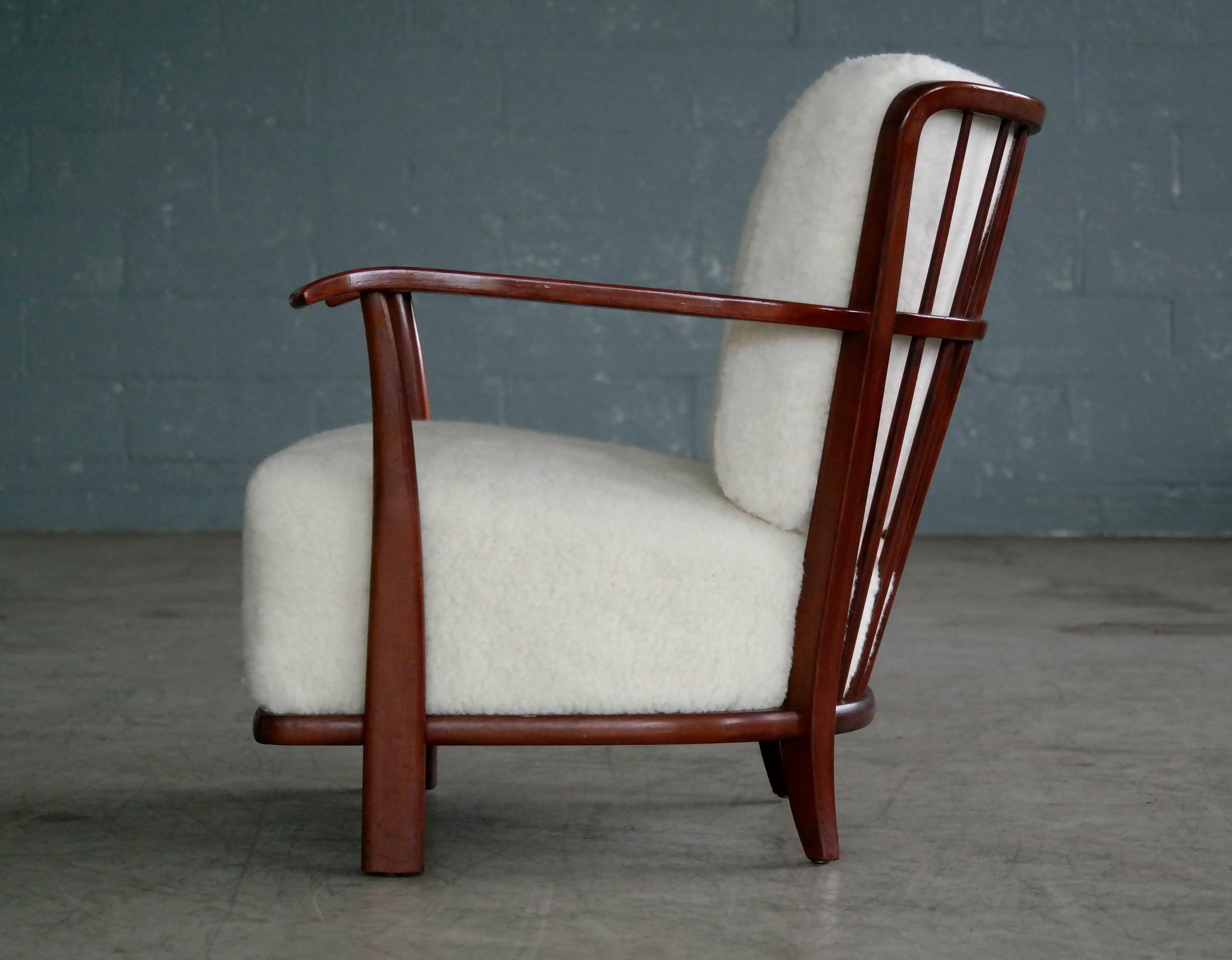 Lounge Chair in Lambswool Frits Schlegel Model 1594 for Fritz Hansen, 1940s 1