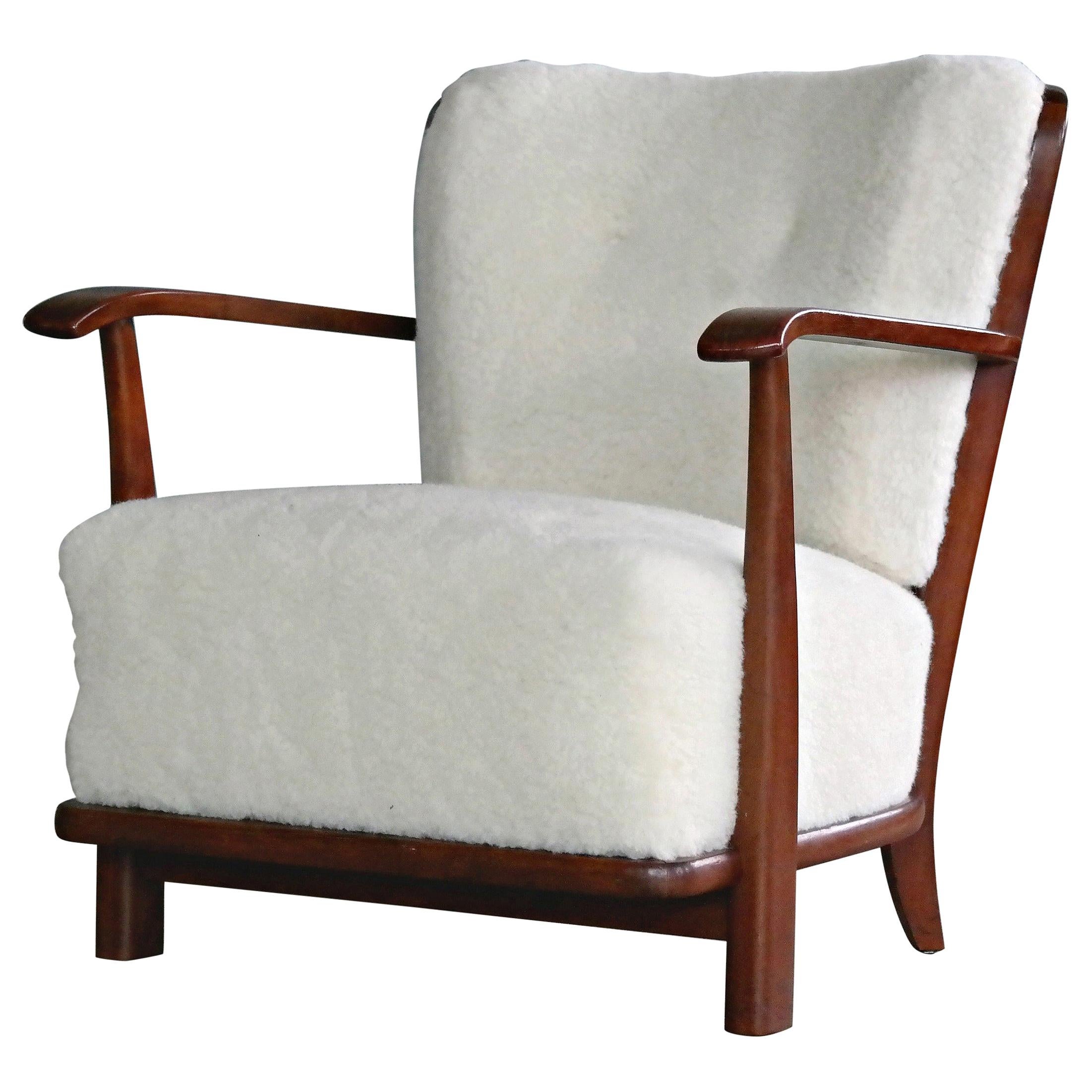 Lounge Chair in Lambswool Frits Schlegel Model 1594 for Fritz Hansen, 1940s