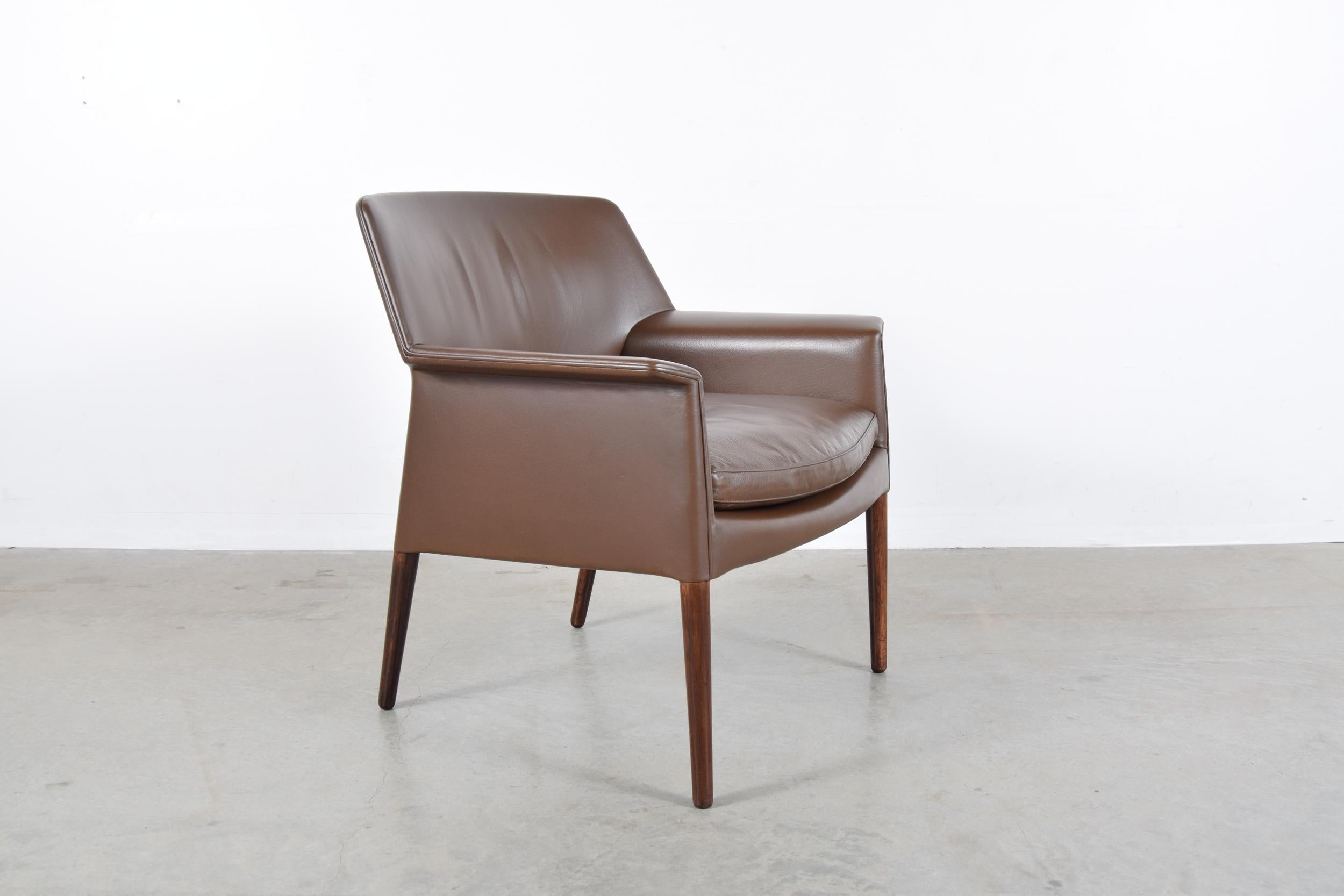 Danish Leather Lounge Chair by Ejnar Larsen & Aksel Bender Madsen, Denmark, 1950s For Sale