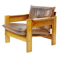 Lounge Chair in Leather and Wood, Czechoslovakia 1970s