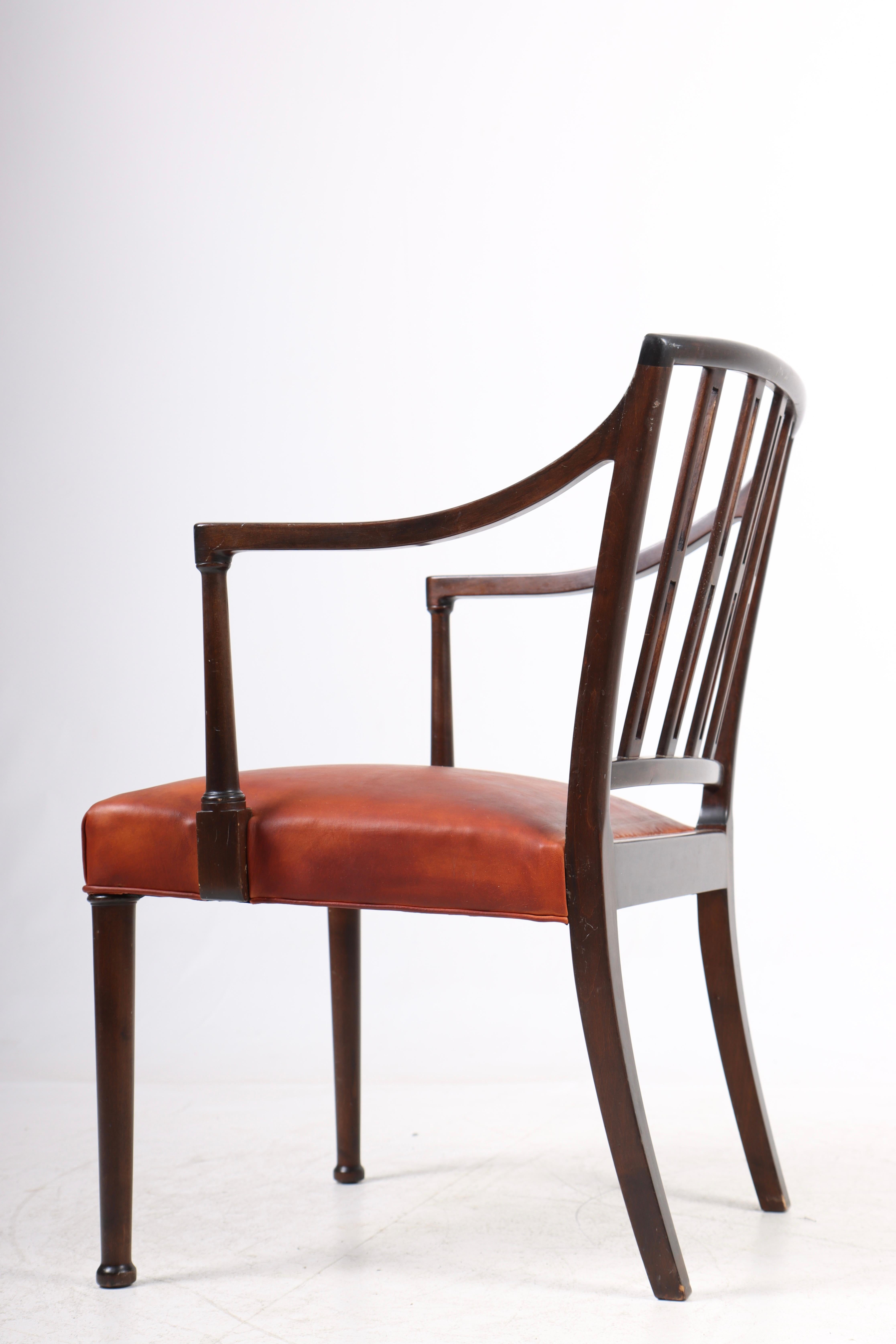 Danish Lounge Chair in Leather by Ole Wanscher, Made in Denmark, 1950s For Sale