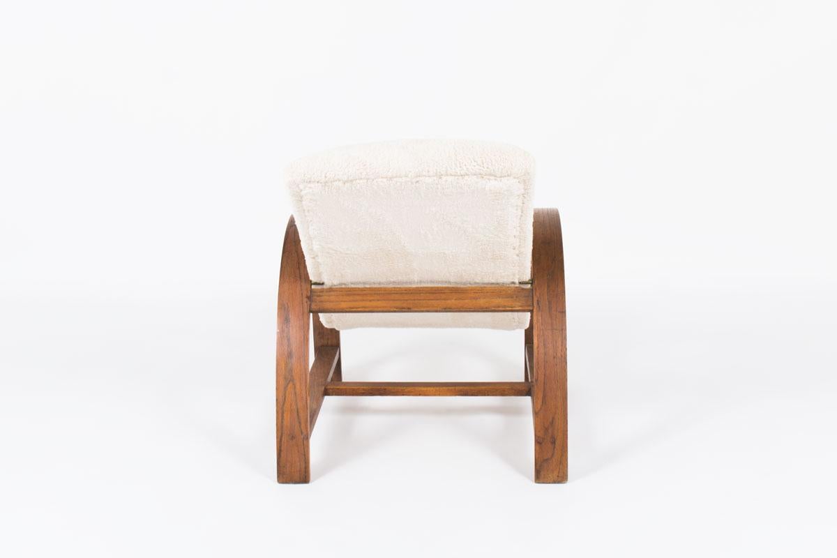 Mid-20th Century Lounge Chair in Oak Art Deco Design 1930 Brown and White, Fabric, from France