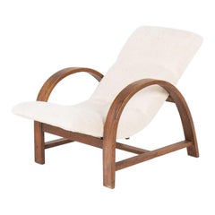 Lounge Chair in Oak Art Deco Design 1930 Brown and White, Fabric, from France