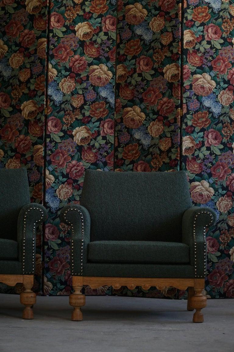 20th Century Lounge Chair in Oak & Green Bouclé, Danish Mid-Century Modern, 1950s For Sale