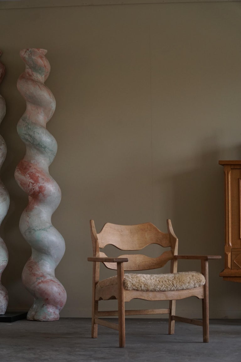 Lounge Chair in Oak and Lambswool, Henning Kjærnulf, "Razorblade