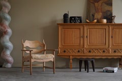 Lounge Chair in Oak & Lambswool, Henning Kjærnulf, "Razorblade", Danish Modern