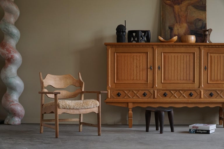 Lounge Chair in Oak and Lambswool, Henning Kjærnulf, "Razorblade