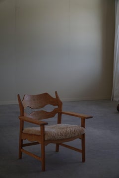 Lounge Chair in Oak & Lambswool, Henning Kjærnulf, "Razorblade", Danish Modern