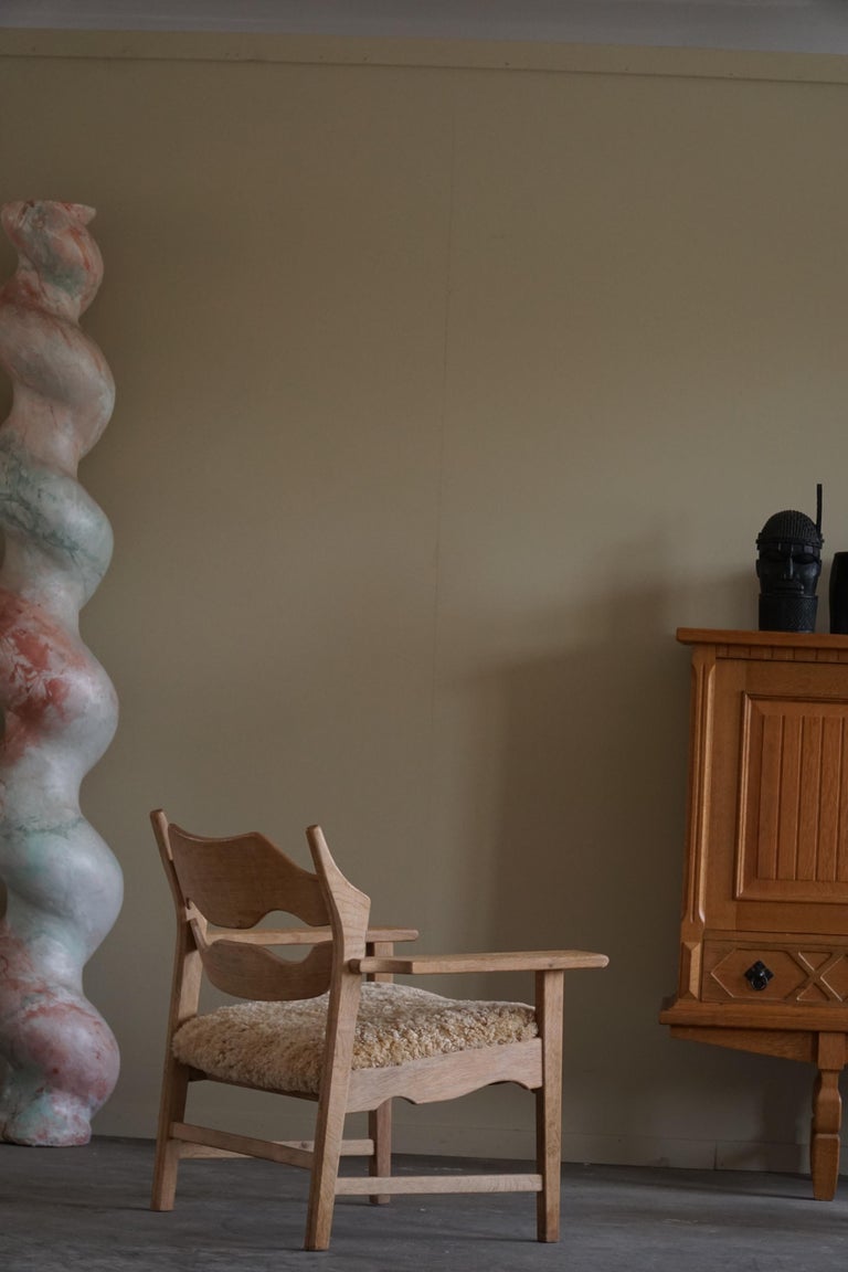 Lounge Chair in Oak and Lambswool, Henning Kjærnulf, "Razorblade