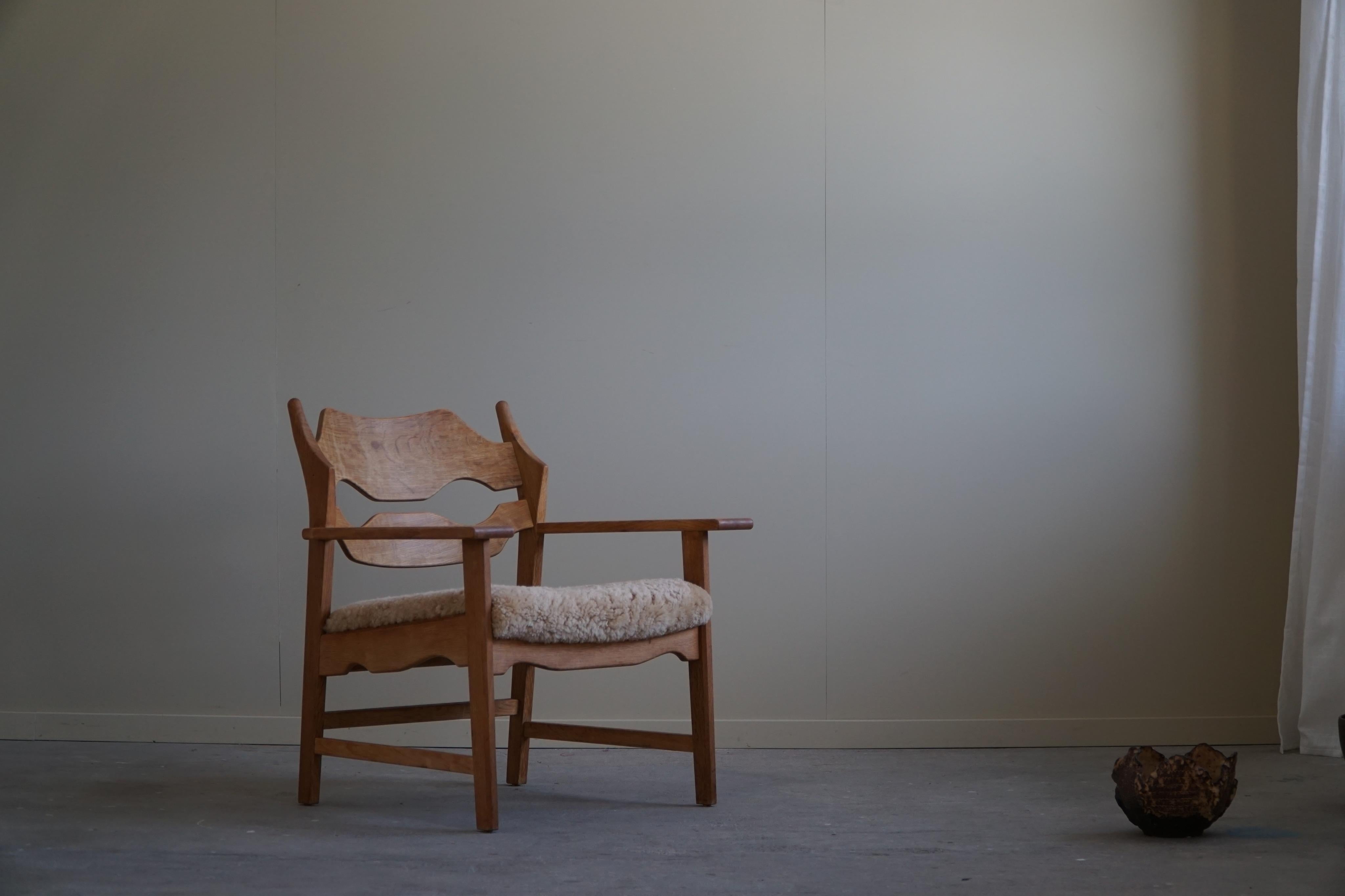 Lambskin Lounge Chair in Oak & Lambswool, Henning Kjærnulf, 