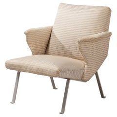 Lounge Chair in Off-White Striped Upholstery and Steel