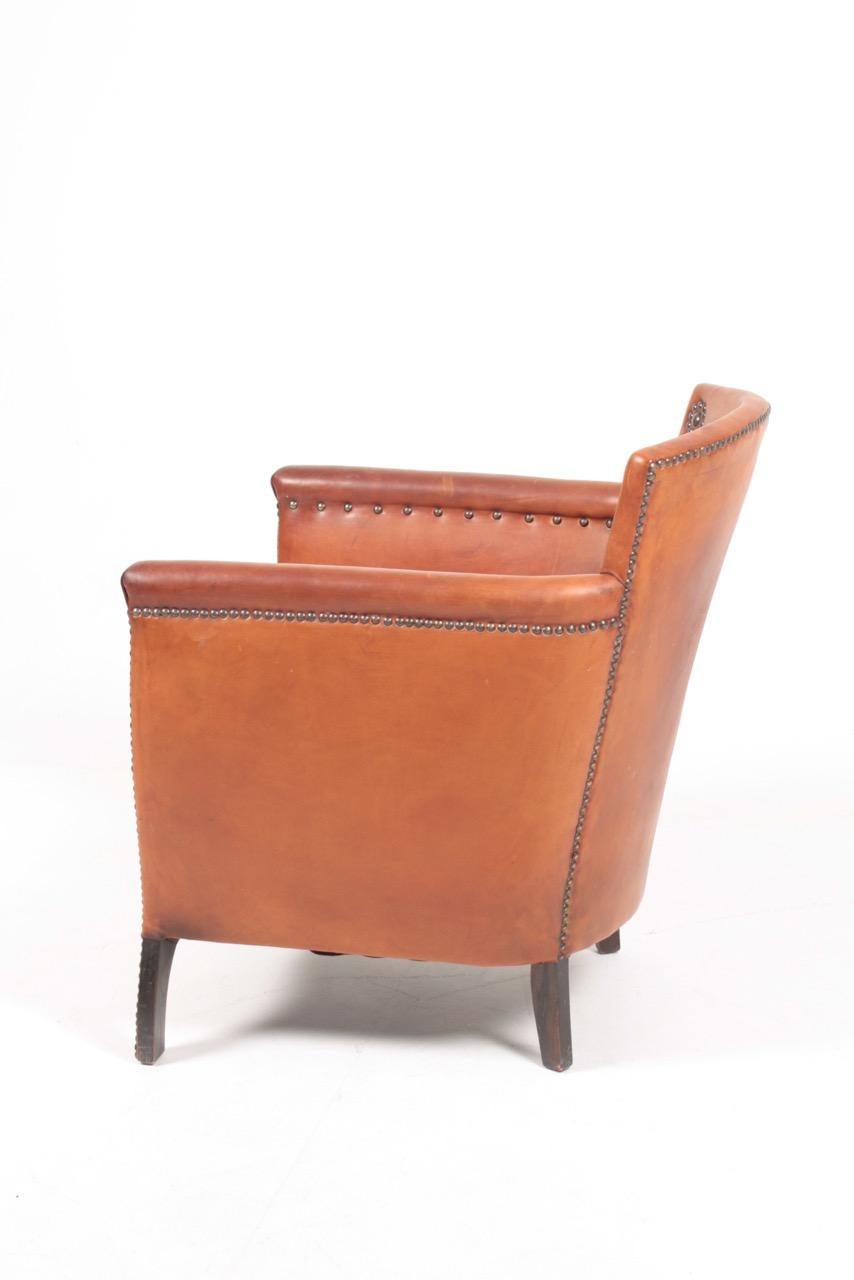 Scandinavian Modern Lounge Chair in Patinated Leather and Boucle Designed by Otto Schulz