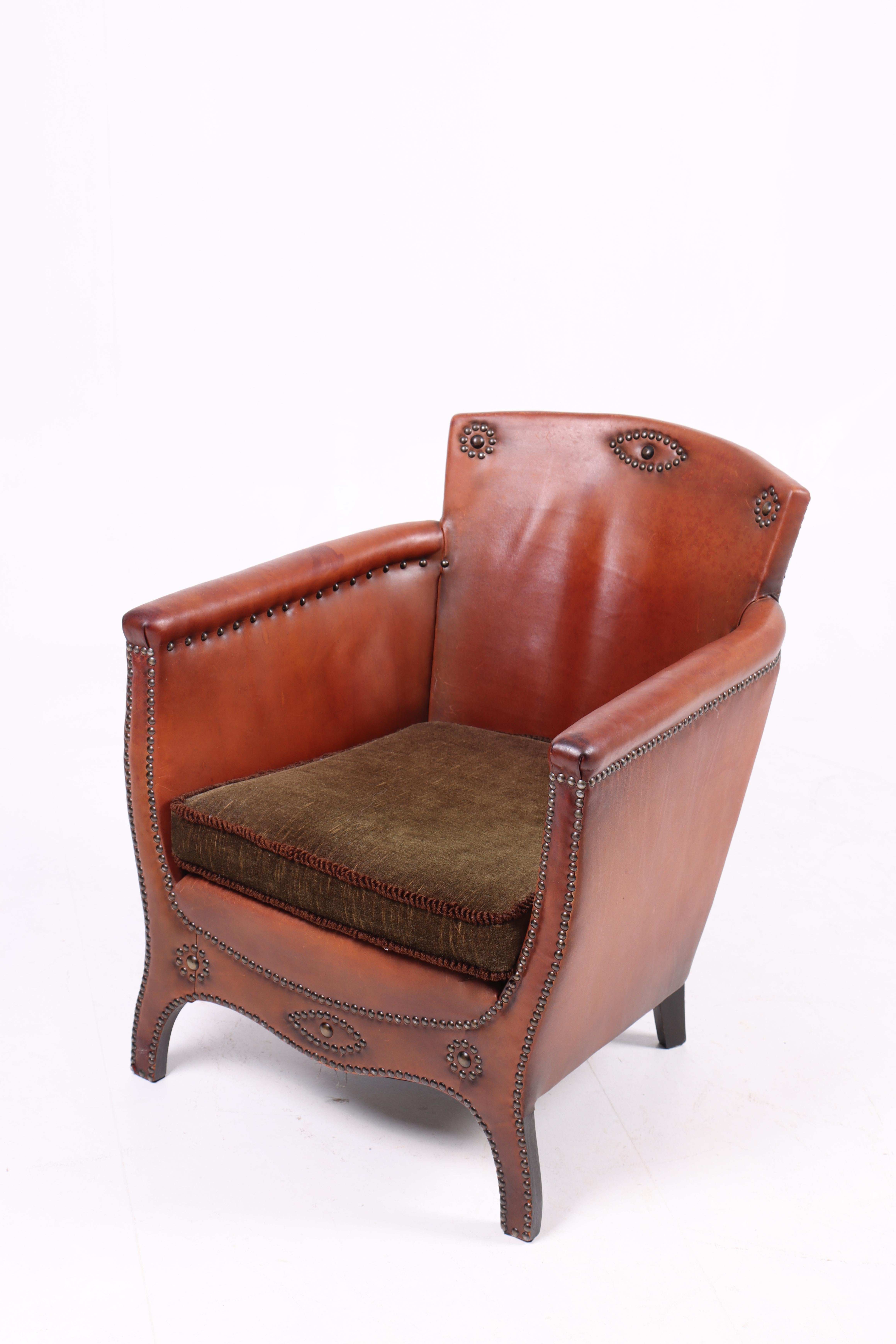Swedish Lounge Chair in Patinated Leather, Designed by Otto Schulz