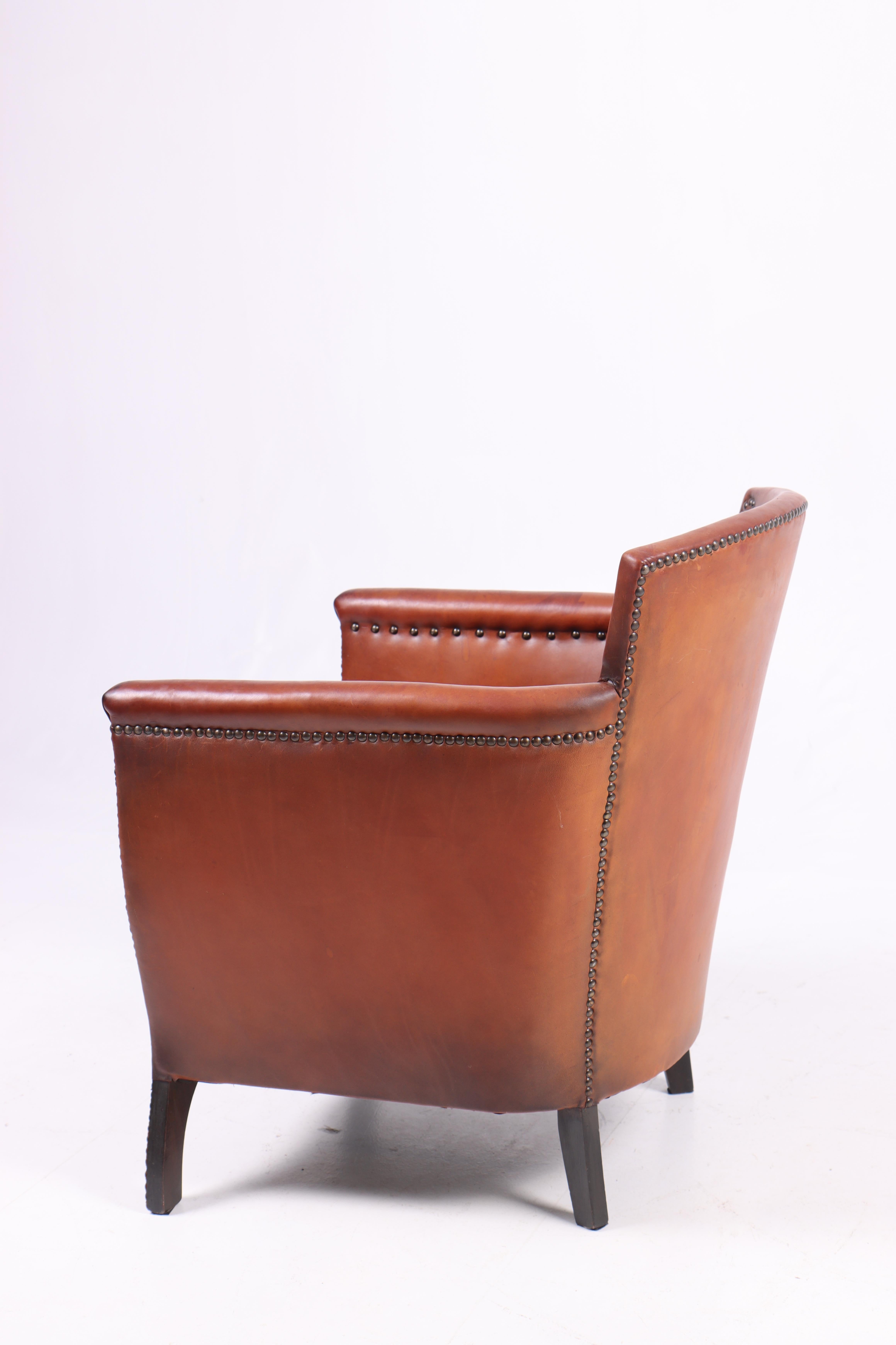 Lounge Chair in Patinated Leather, Designed by Otto Schulz In Good Condition In Lejre, DK