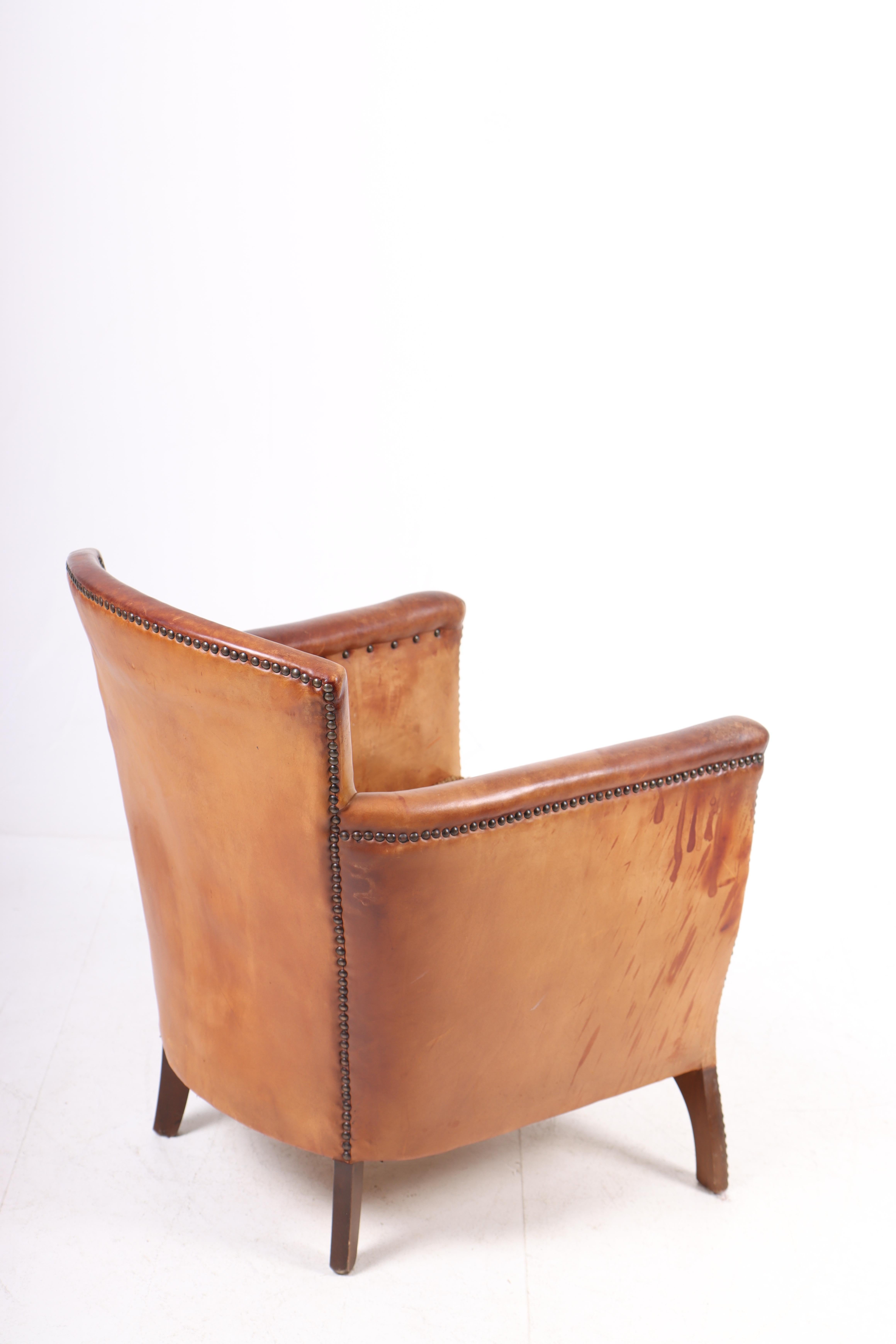 Mid-20th Century Lounge Chair in Patinated Leather, Designed by Otto Schulz