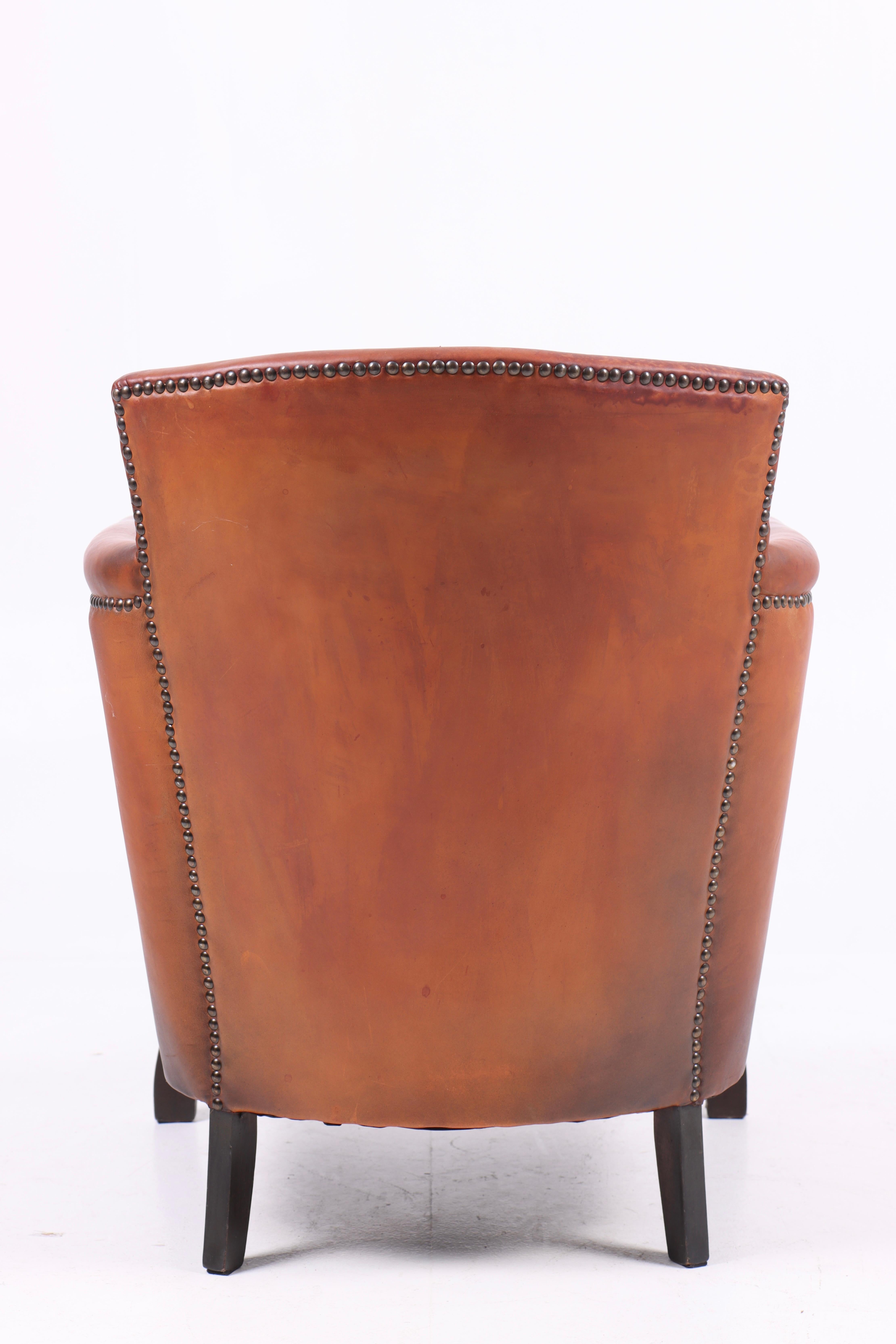 Mid-20th Century Lounge Chair in Patinated Leather, Designed by Otto Schulz