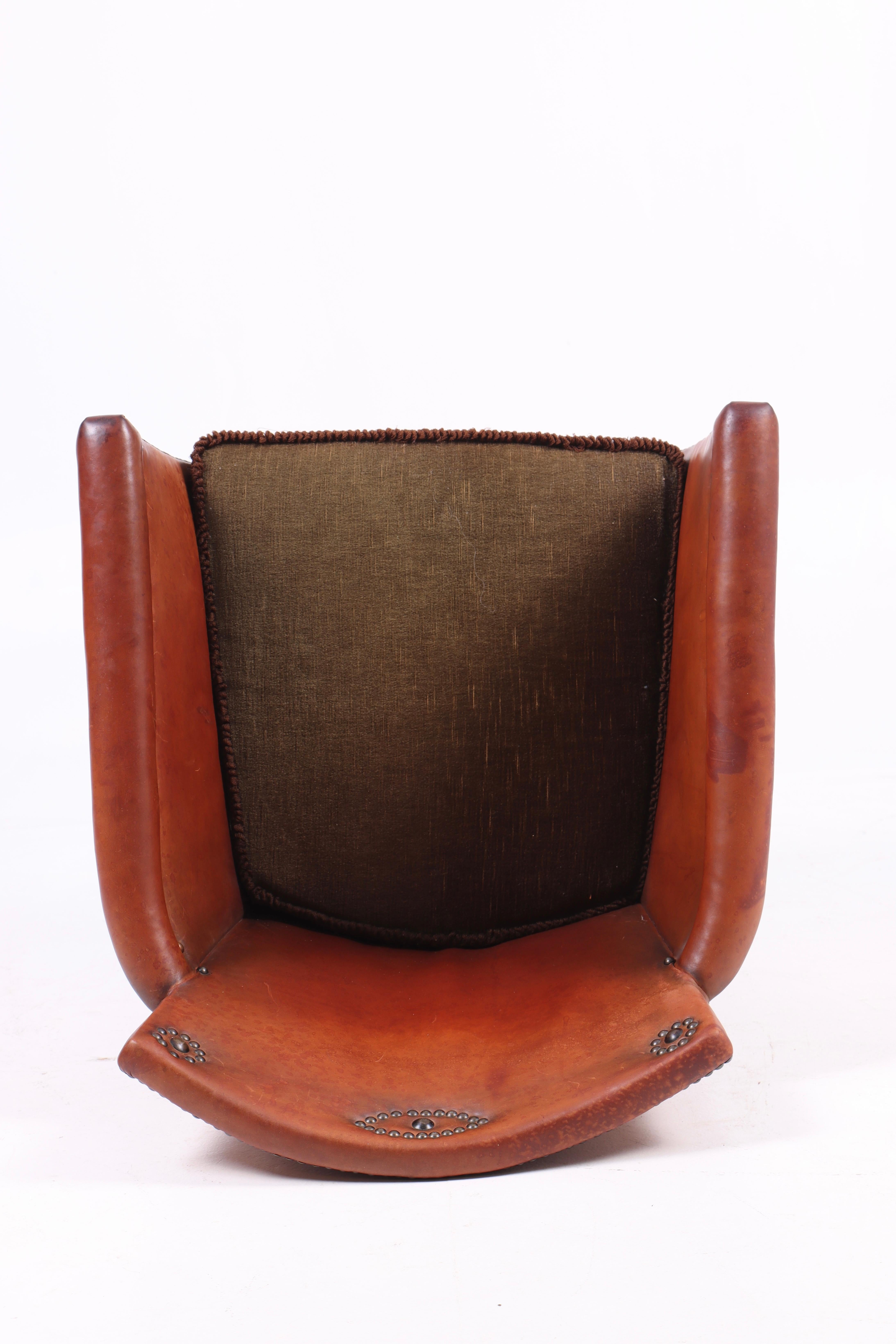 Lounge Chair in Patinated Leather, Designed by Otto Schulz 1