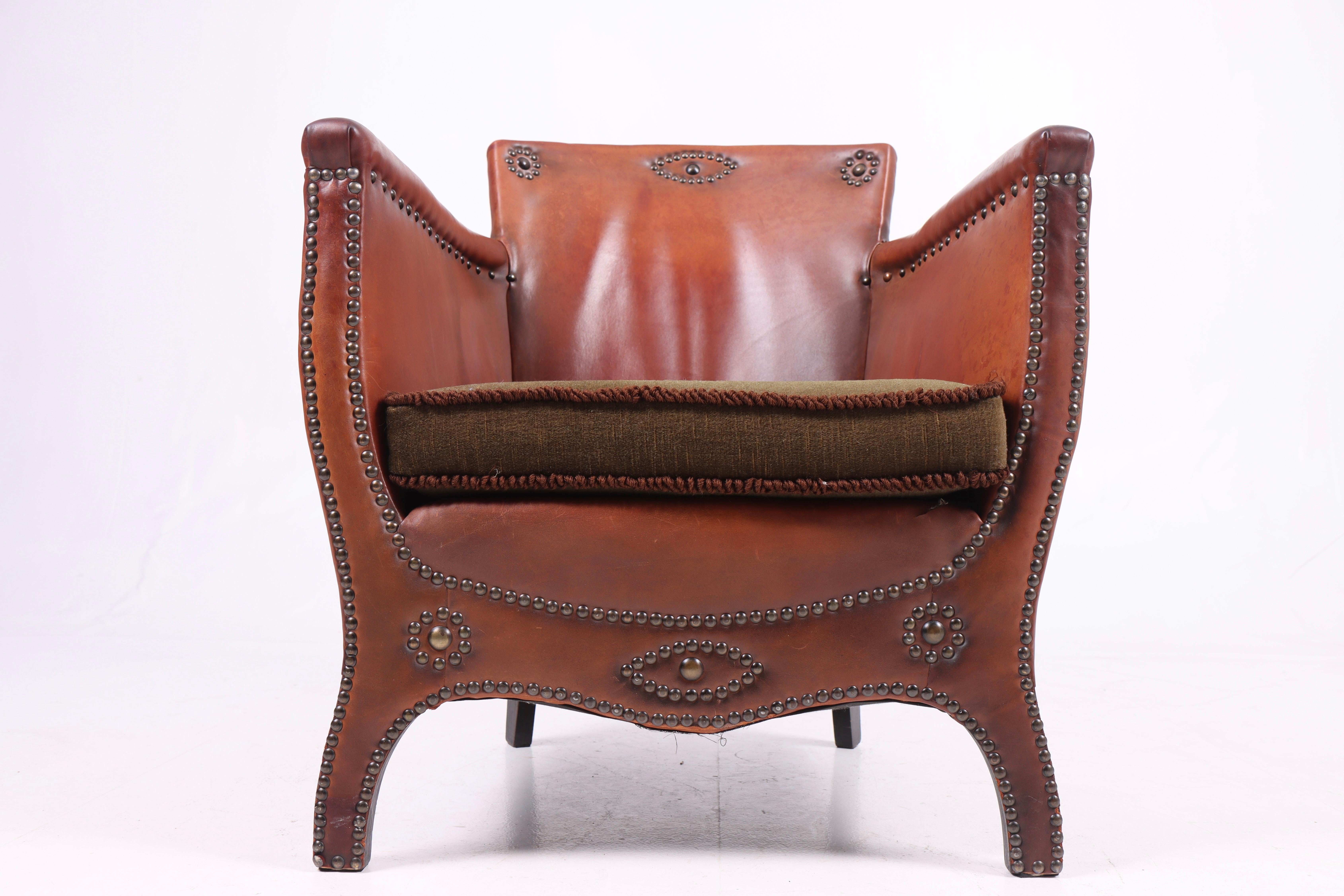 Lounge Chair in Patinated Leather, Designed by Otto Schulz 2
