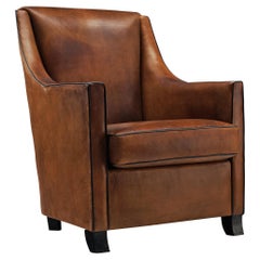Retro Lounge Chair in Patinated Brown Leather