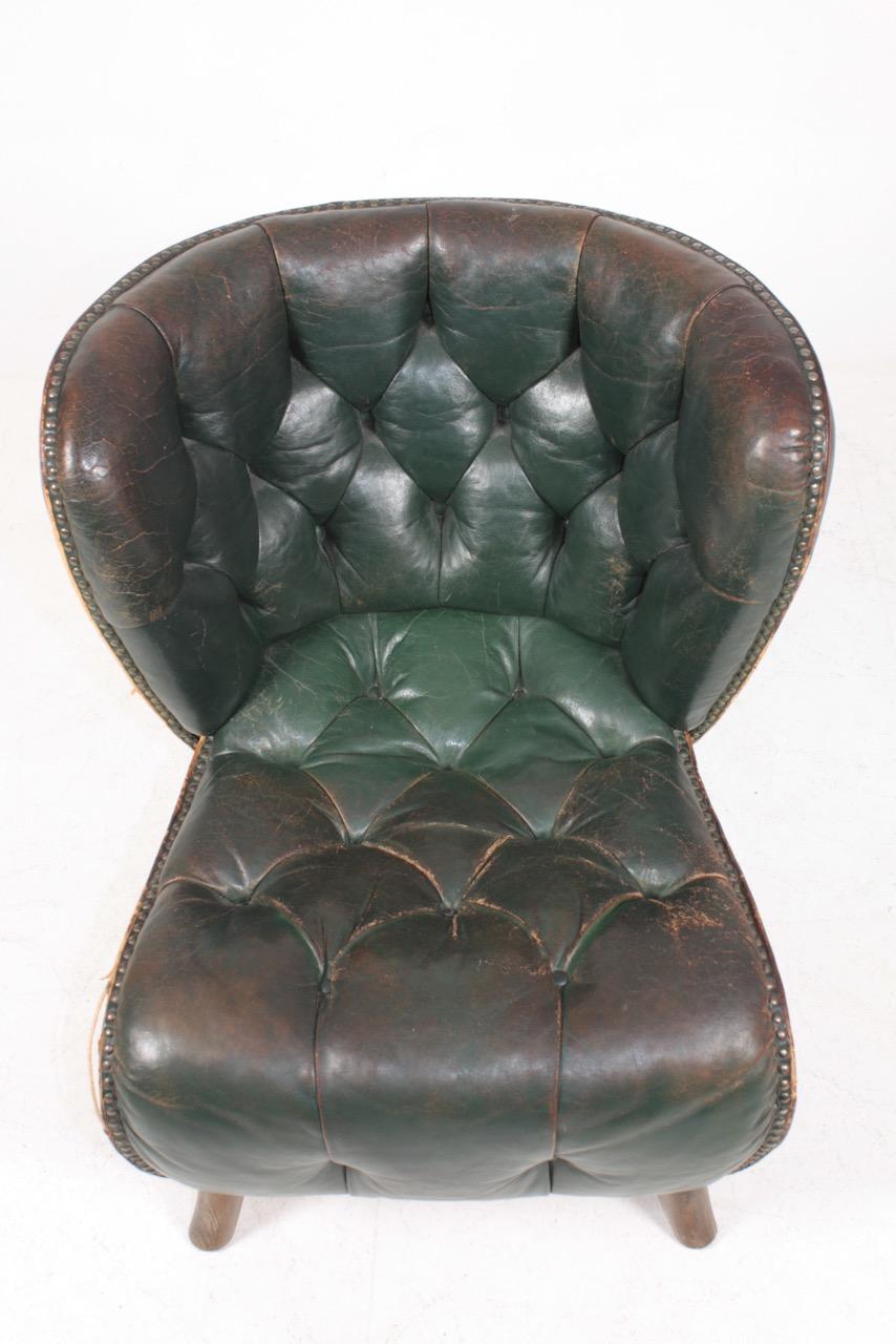 Lounge Chair in Patinated Leather, Made in Denmark, 1940s 1