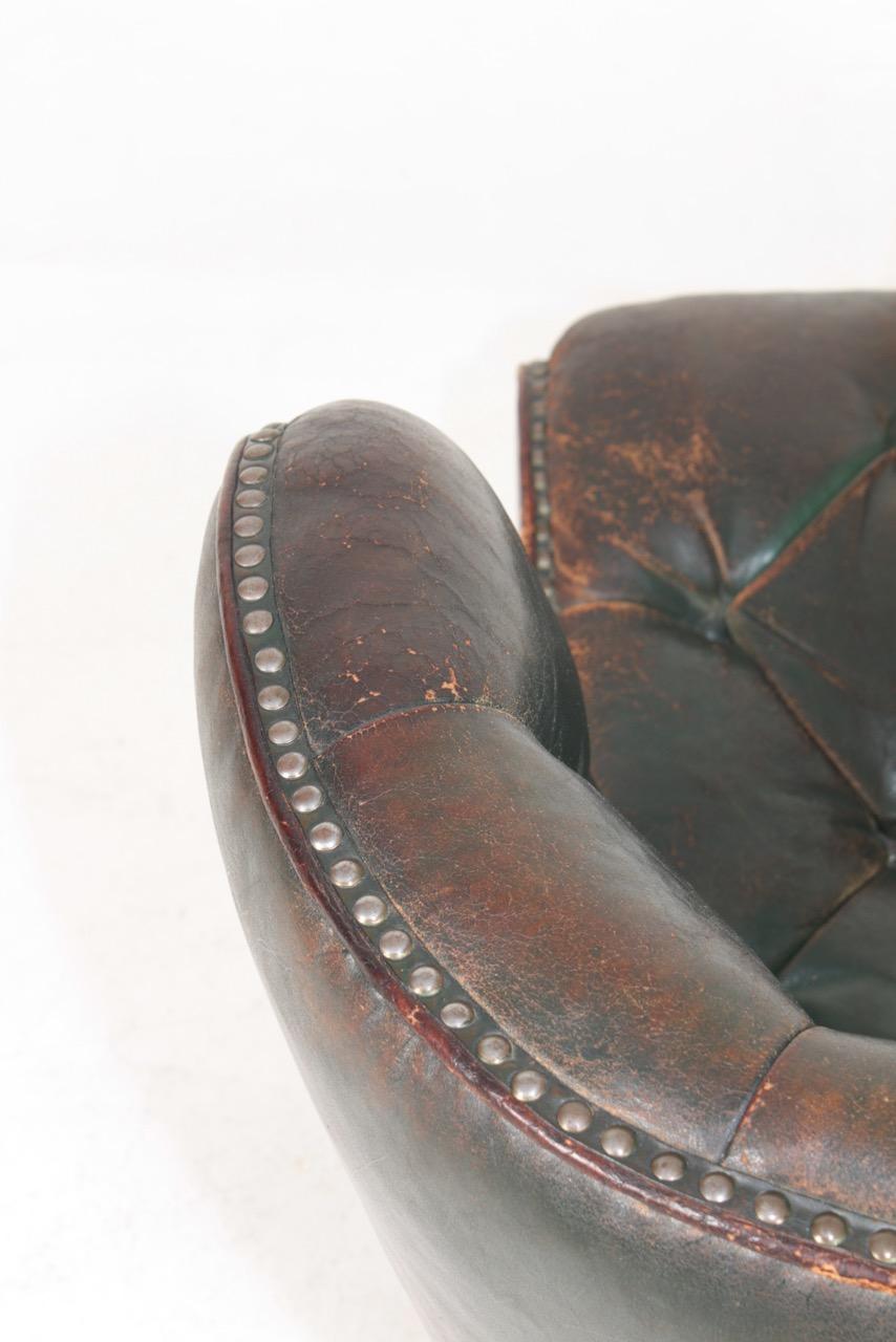 Lounge Chair in Patinated Leather, Made in Denmark, 1940s 2