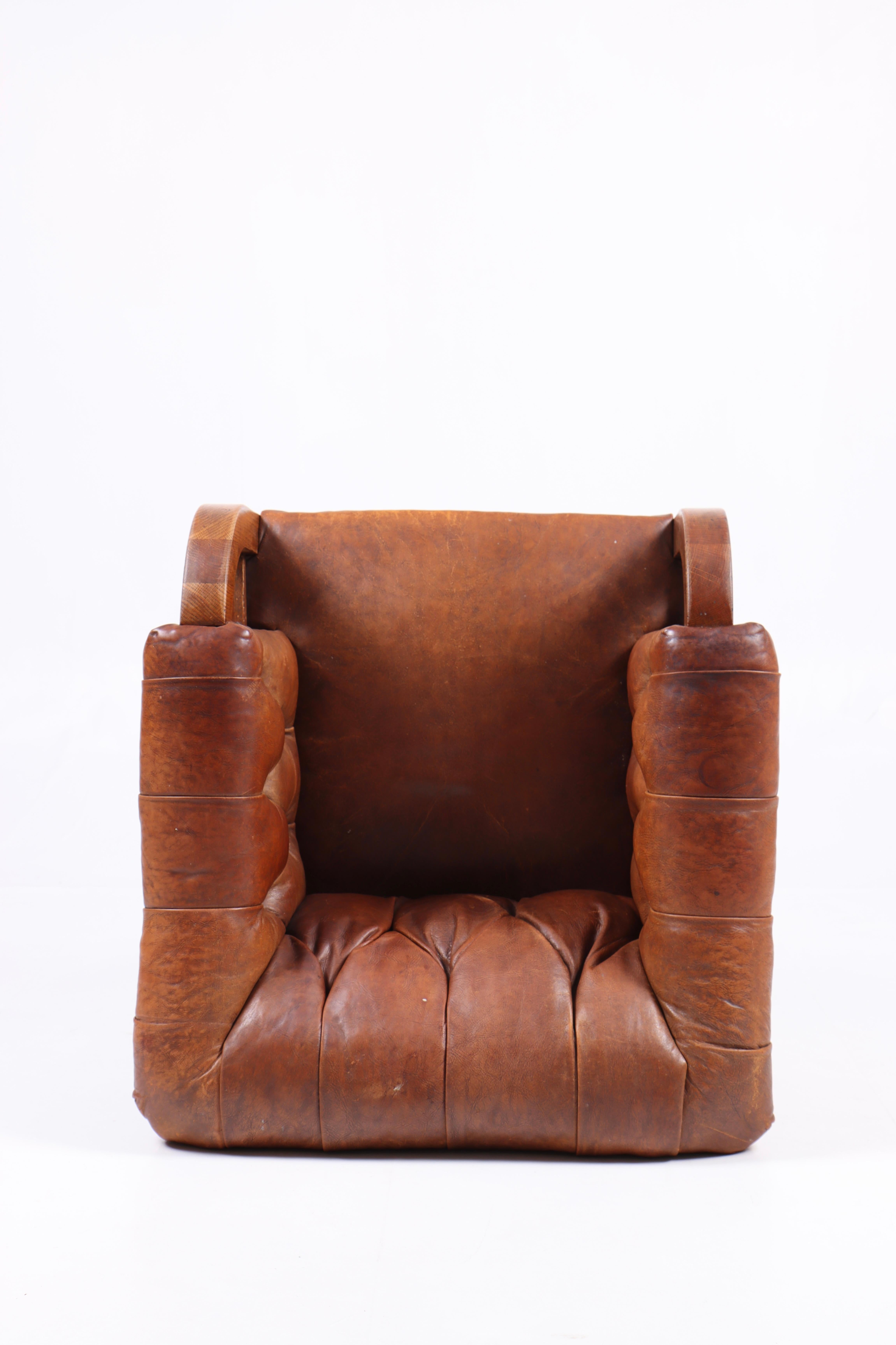Lounge Chair in Patinated Leather, Made in Denmark, 1940s For Sale 4