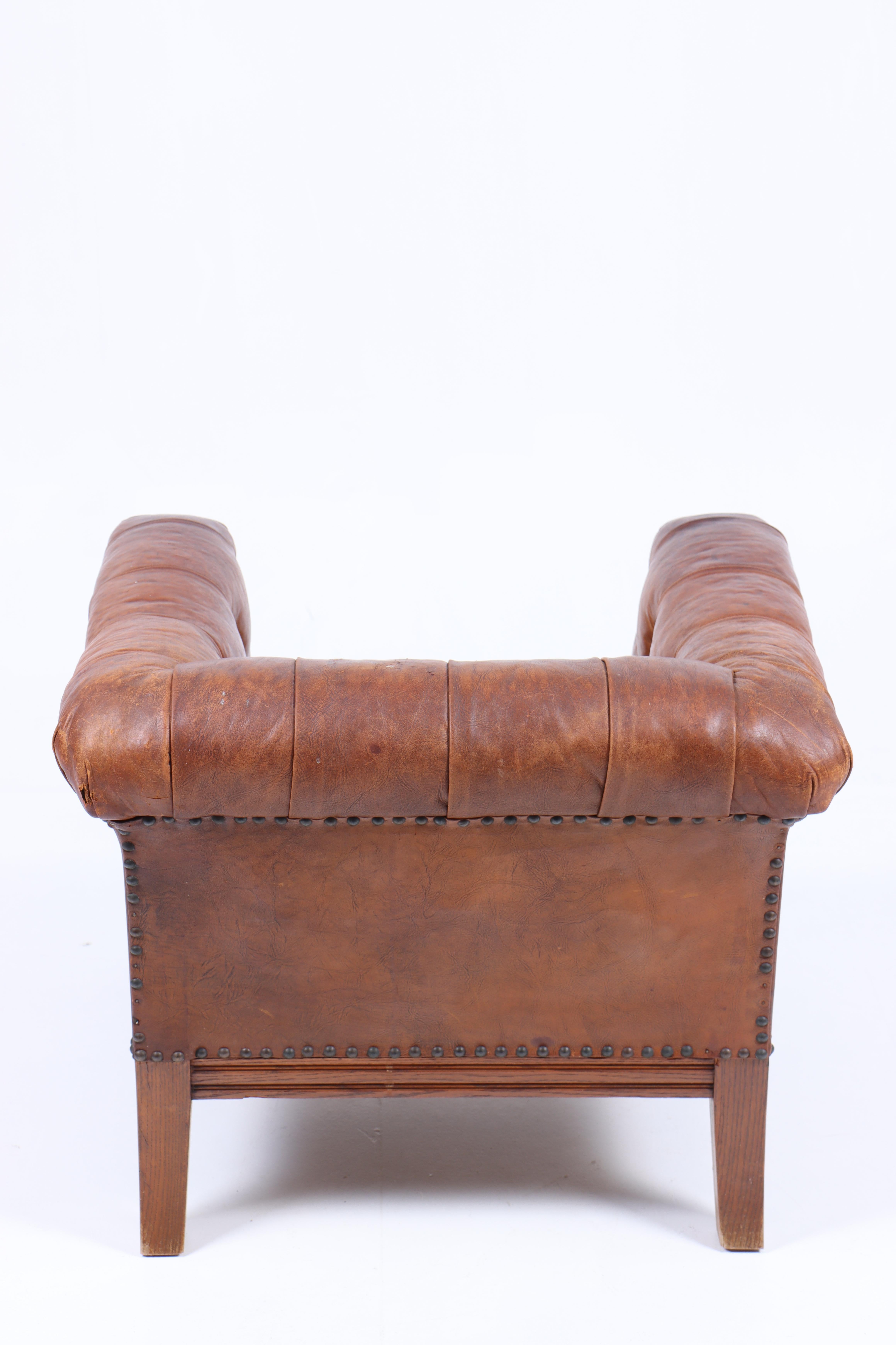 Lounge Chair in Patinated Leather, Made in Denmark, 1940s For Sale 1
