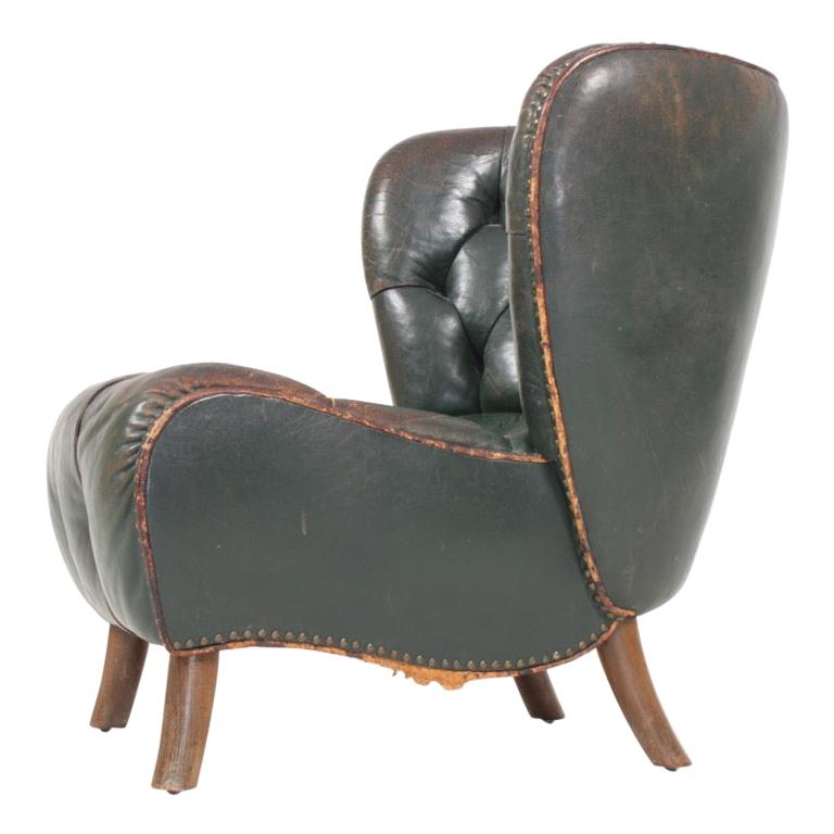 Lounge Chair in Patinated Leather, Made in Denmark, 1940s