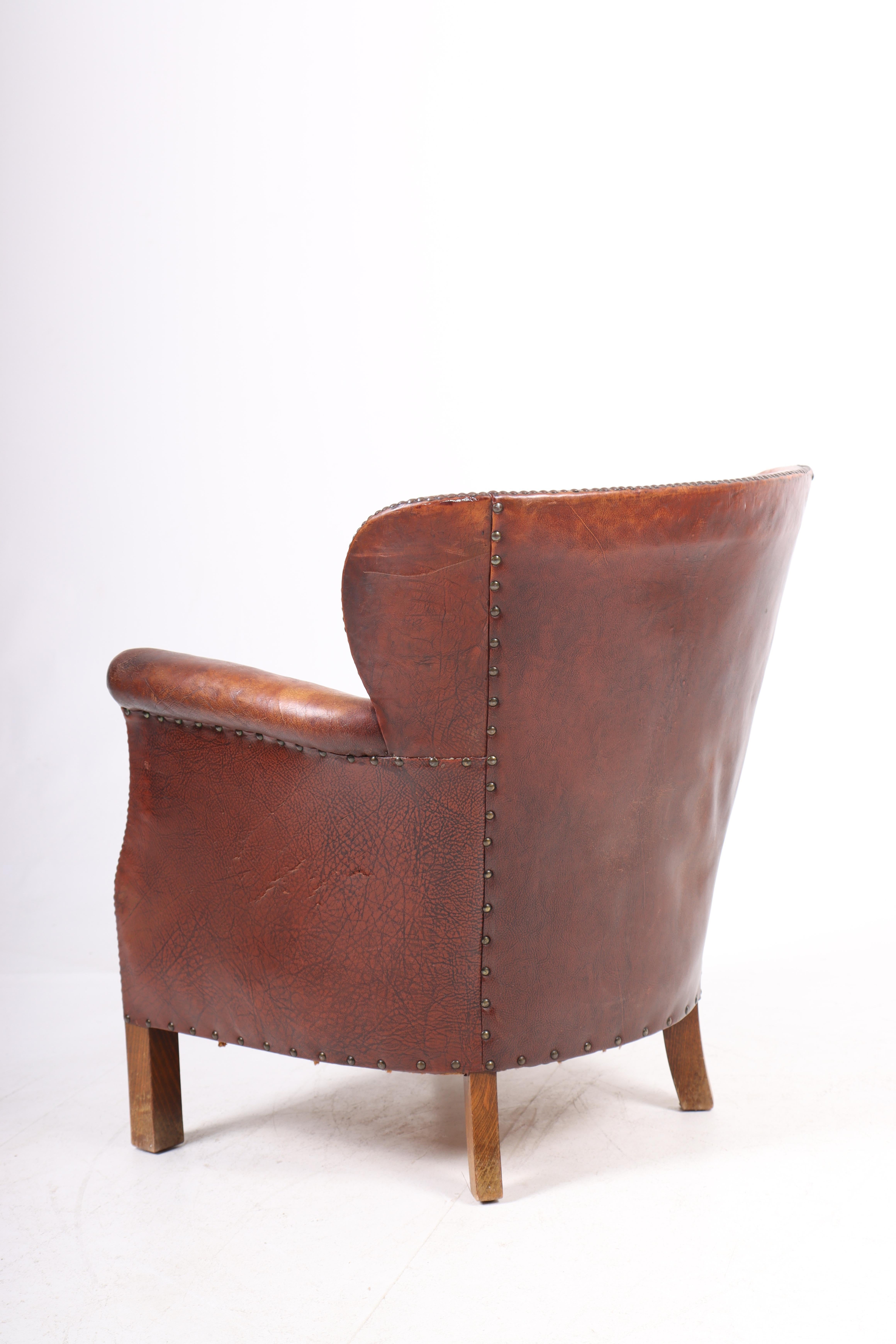Lounge Chair in Patinated Leather, Made in Sweden 1940s In Good Condition In Lejre, DK