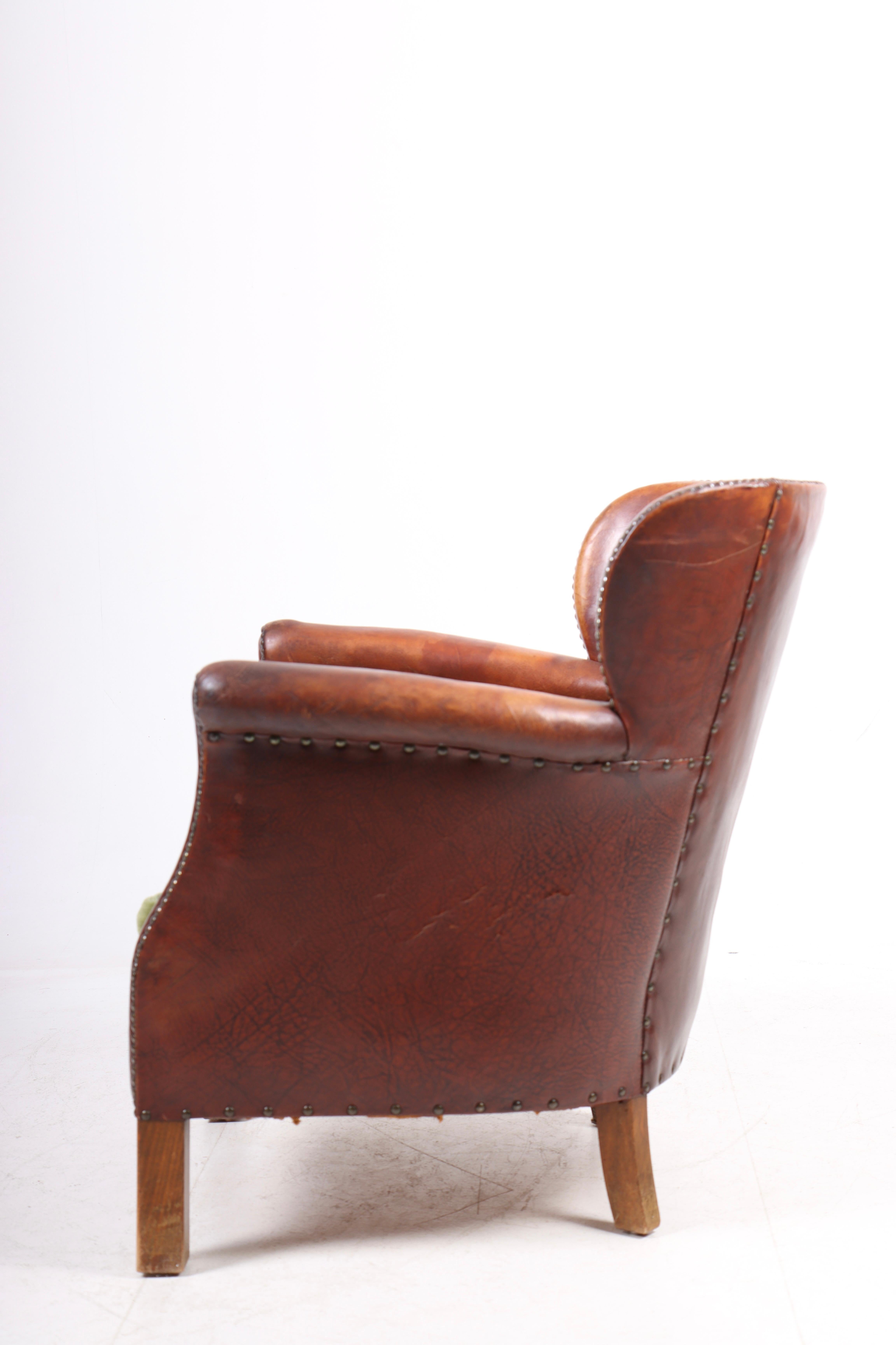 Lounge Chair in Patinated Leather, Made in Sweden 1940s 1