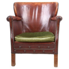 Lounge Chair in Patinated Leather, Made in Sweden 1940s
