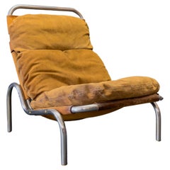 Lounge Chair in Patinated Suede and Steel by Erik Ole Jørgensen