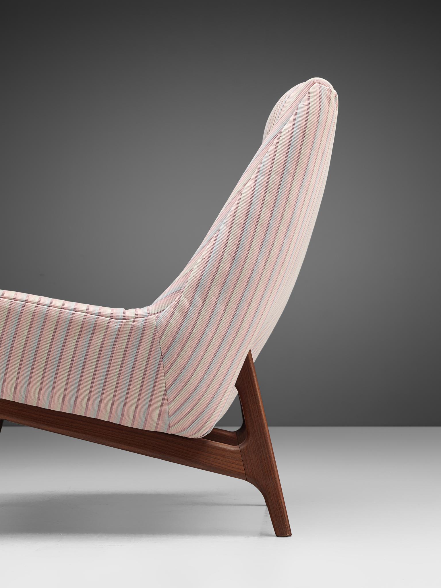 Scandinavian Modern Lounge Chair in Pink Striped Upholstery