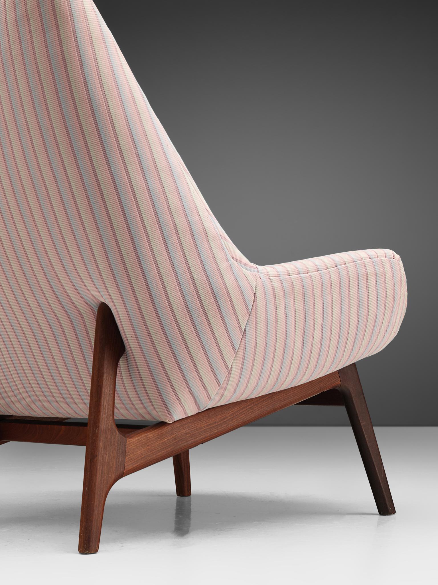 Danish Lounge Chair in Pink Striped Upholstery