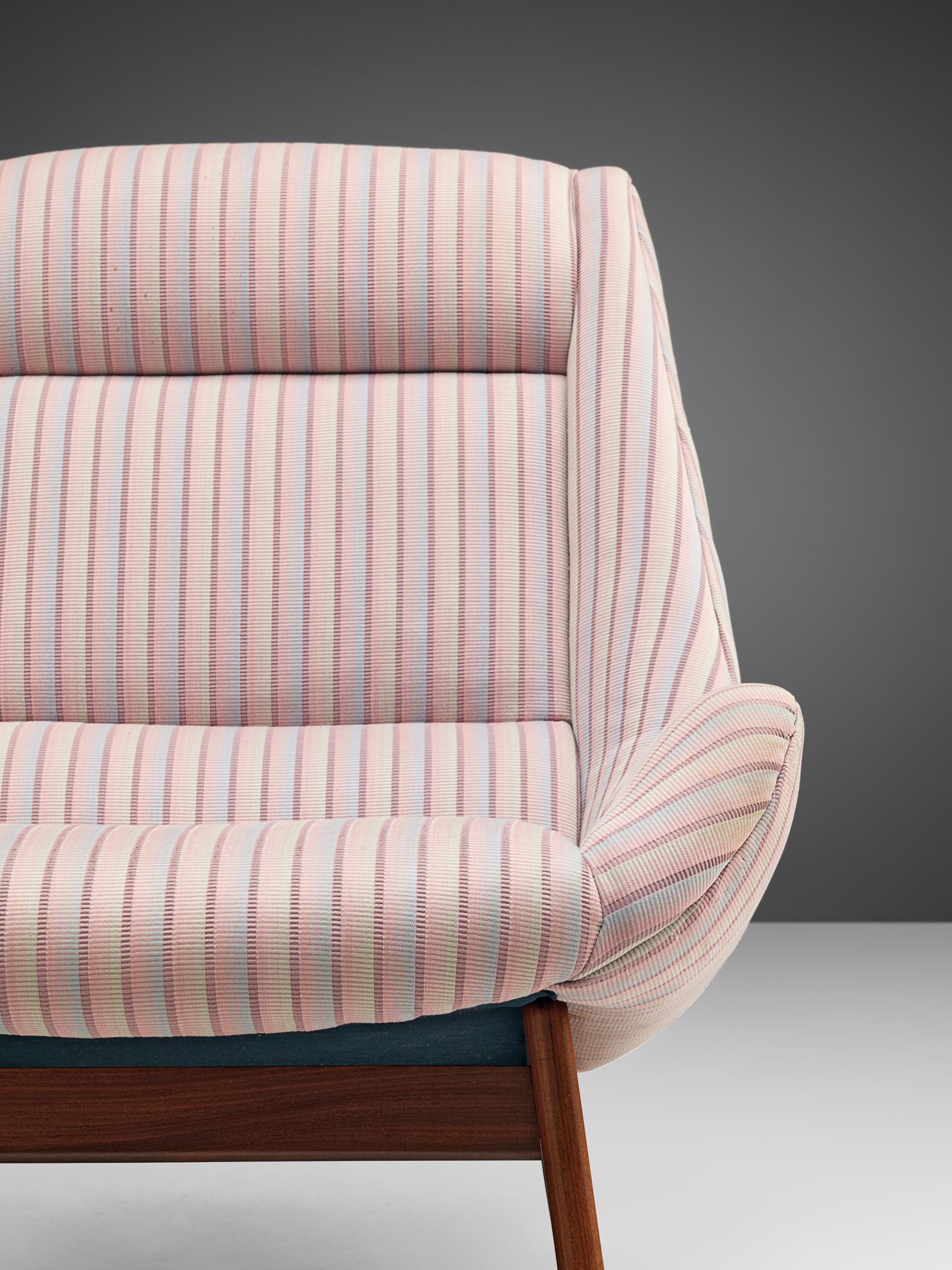 Mid-20th Century Lounge Chair in Pink Striped Upholstery