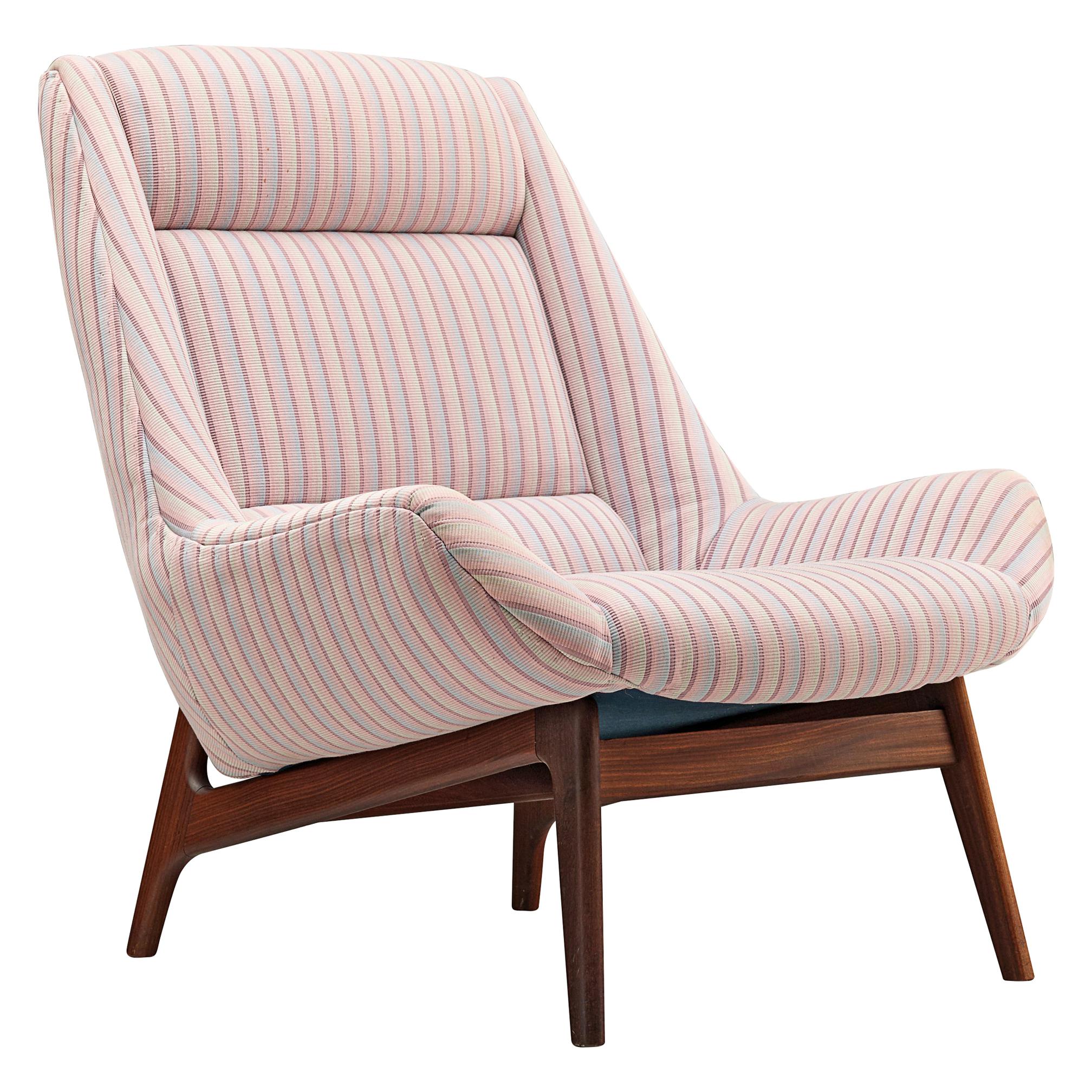 Lounge Chair in Pink Striped Upholstery