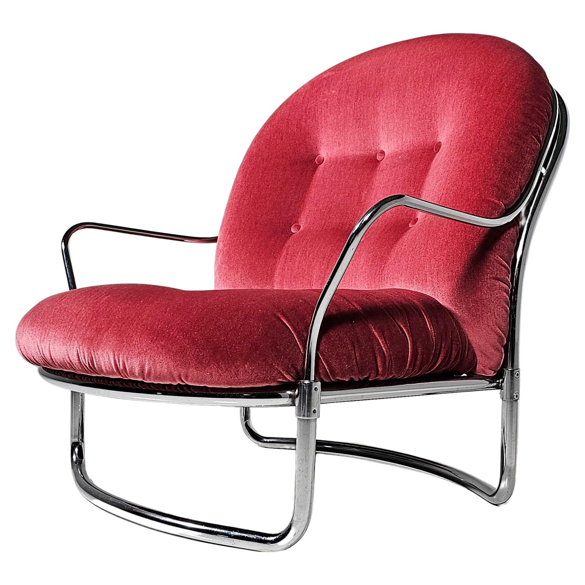 Lounge chair in pink velvet and chrome, Carlo de Carli for Cinova For Sale