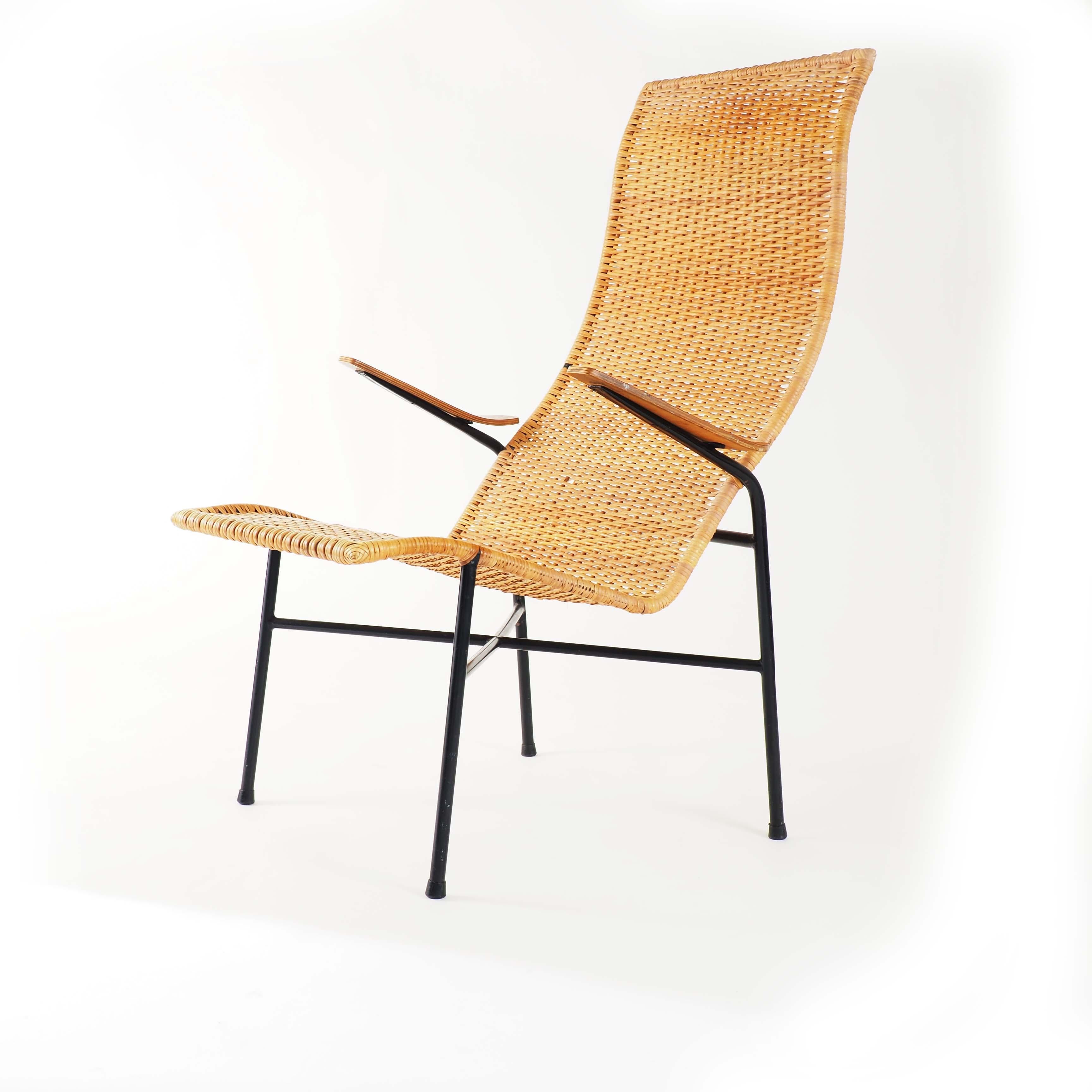 Swedish Lounge Chair in Rattan, Teak and Metal For Sale