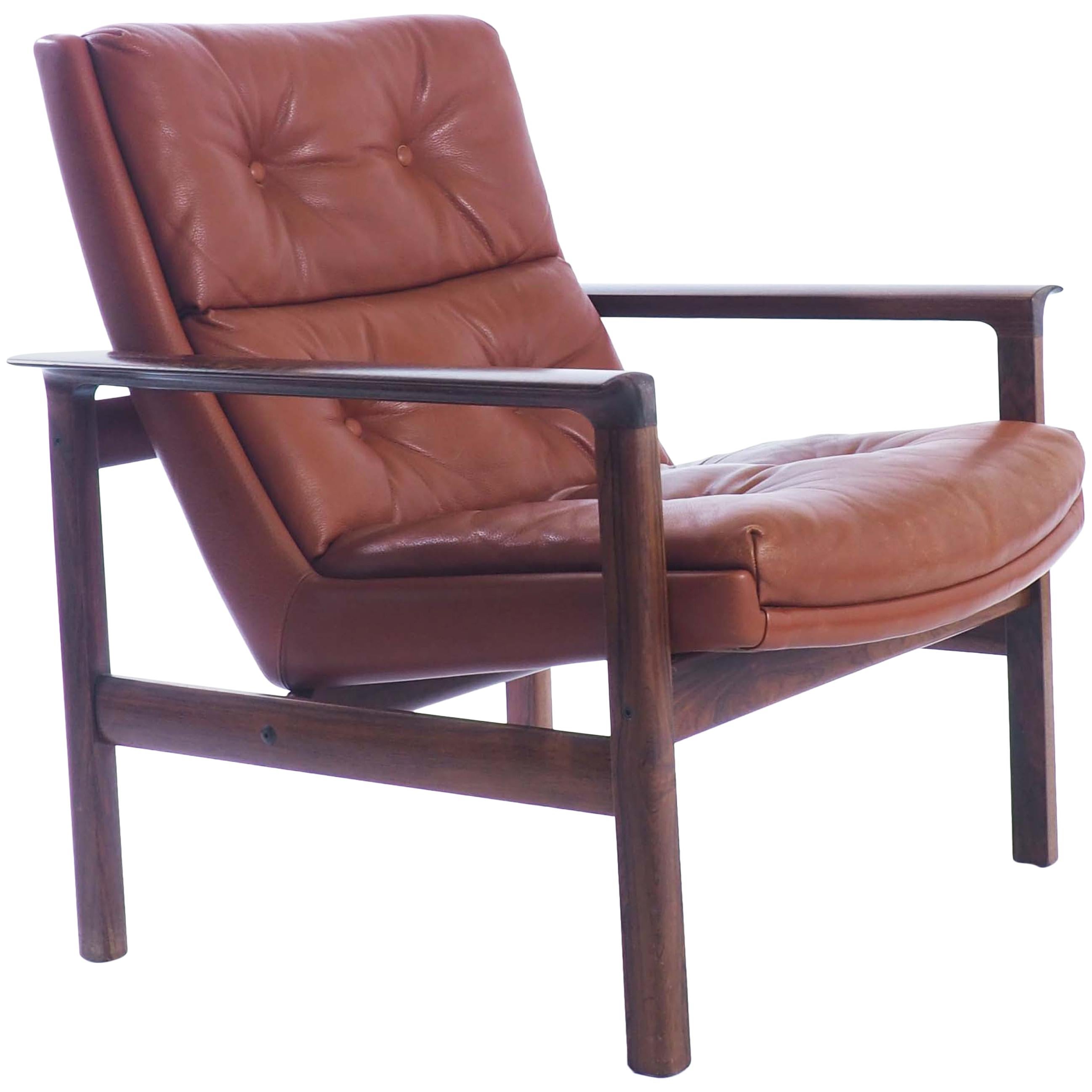 Lounge Chair in Rosewood and Leather by Fredrik Kayser, Norway