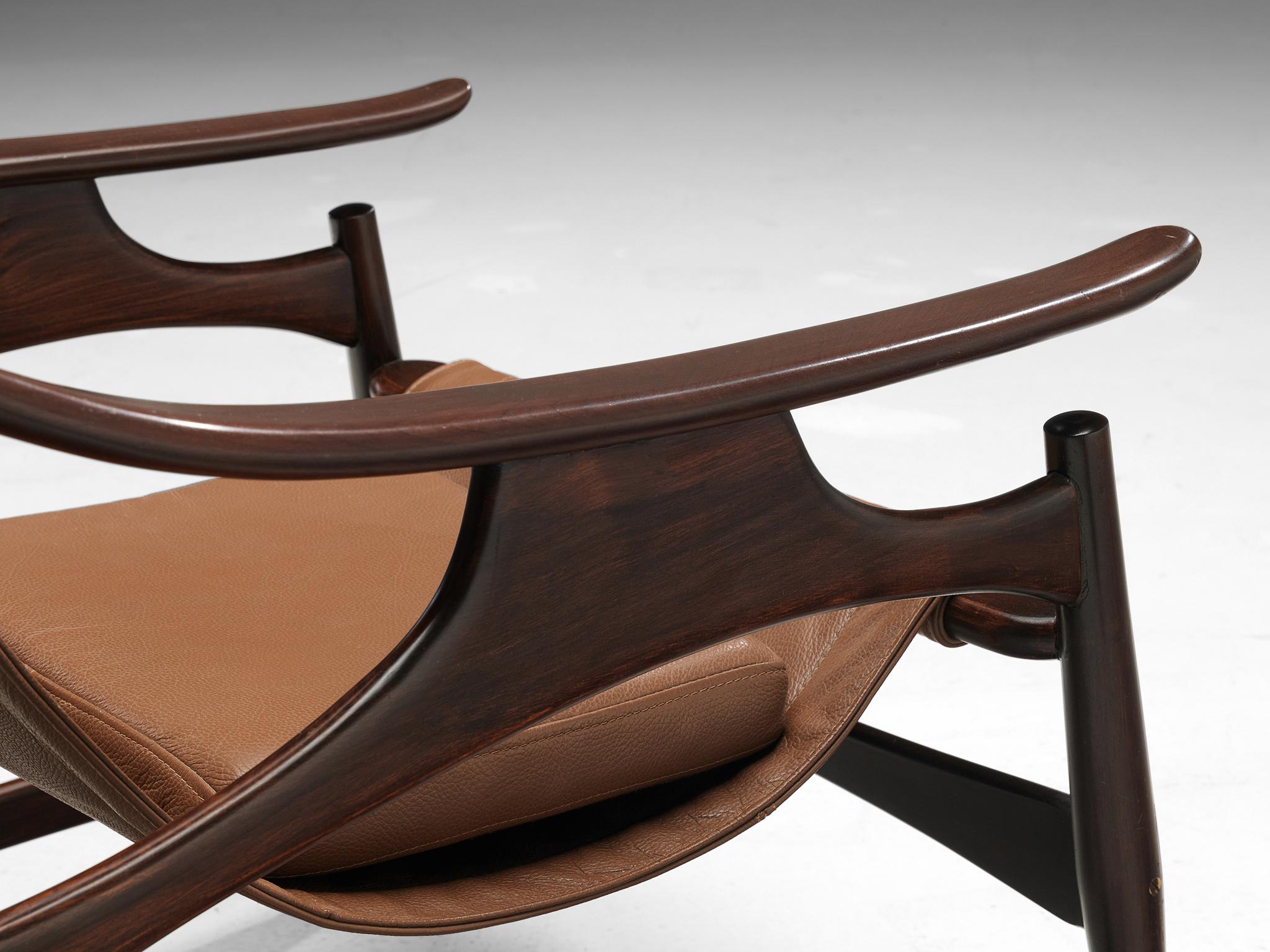 Leather Lounge Chair in Brazillian Walnut by Liceu De Artes Sao Paulo