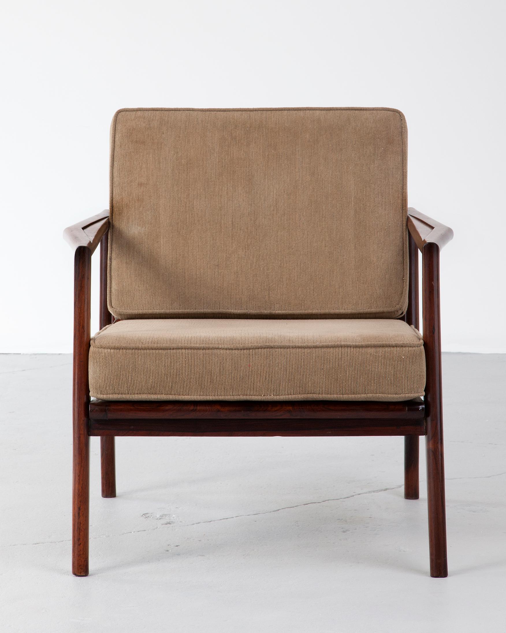 Brazilian Lounge Chair in Rosewood with Beige Upholstery by Fatima, circa 1960