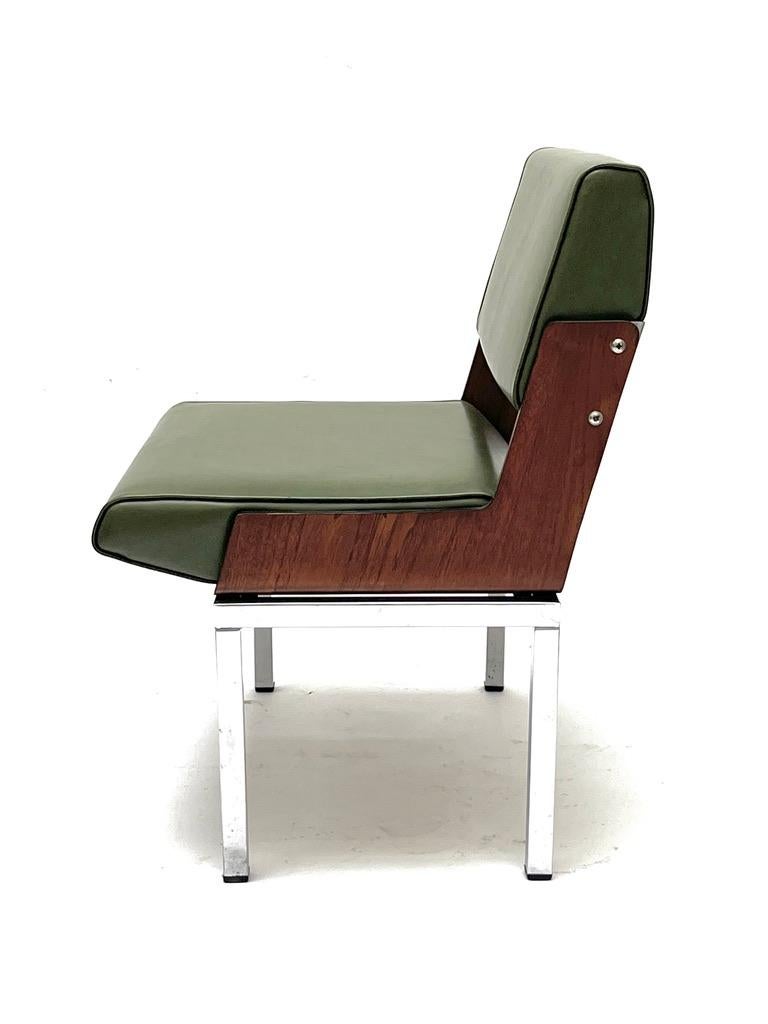 French Lounge Chair in Skaï, Metal and Wood by Roger Tallon, Technès, 1966 For Sale