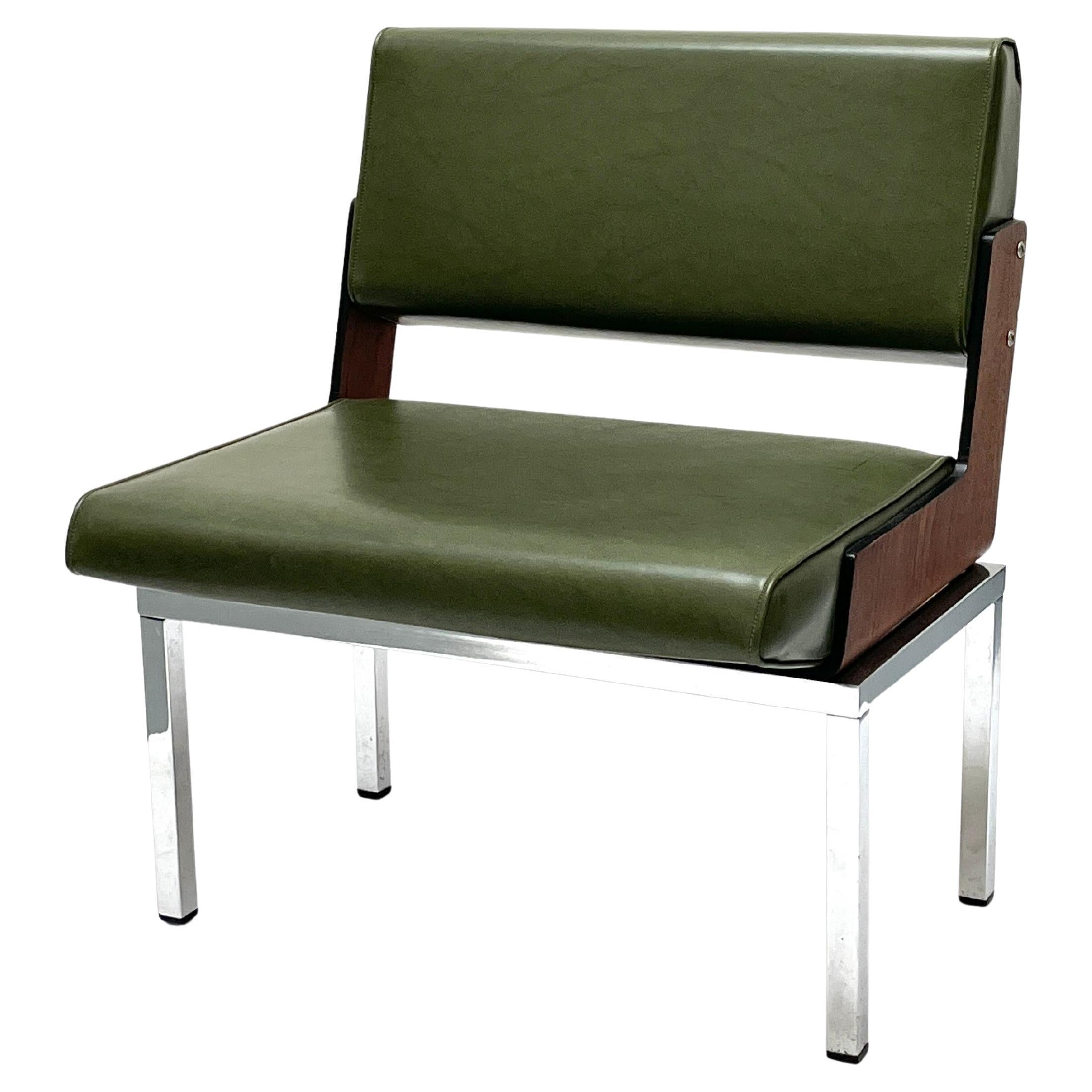 Lounge Chair in Skaï, Metal and Wood by Roger Tallon, Technès, 1966 For Sale