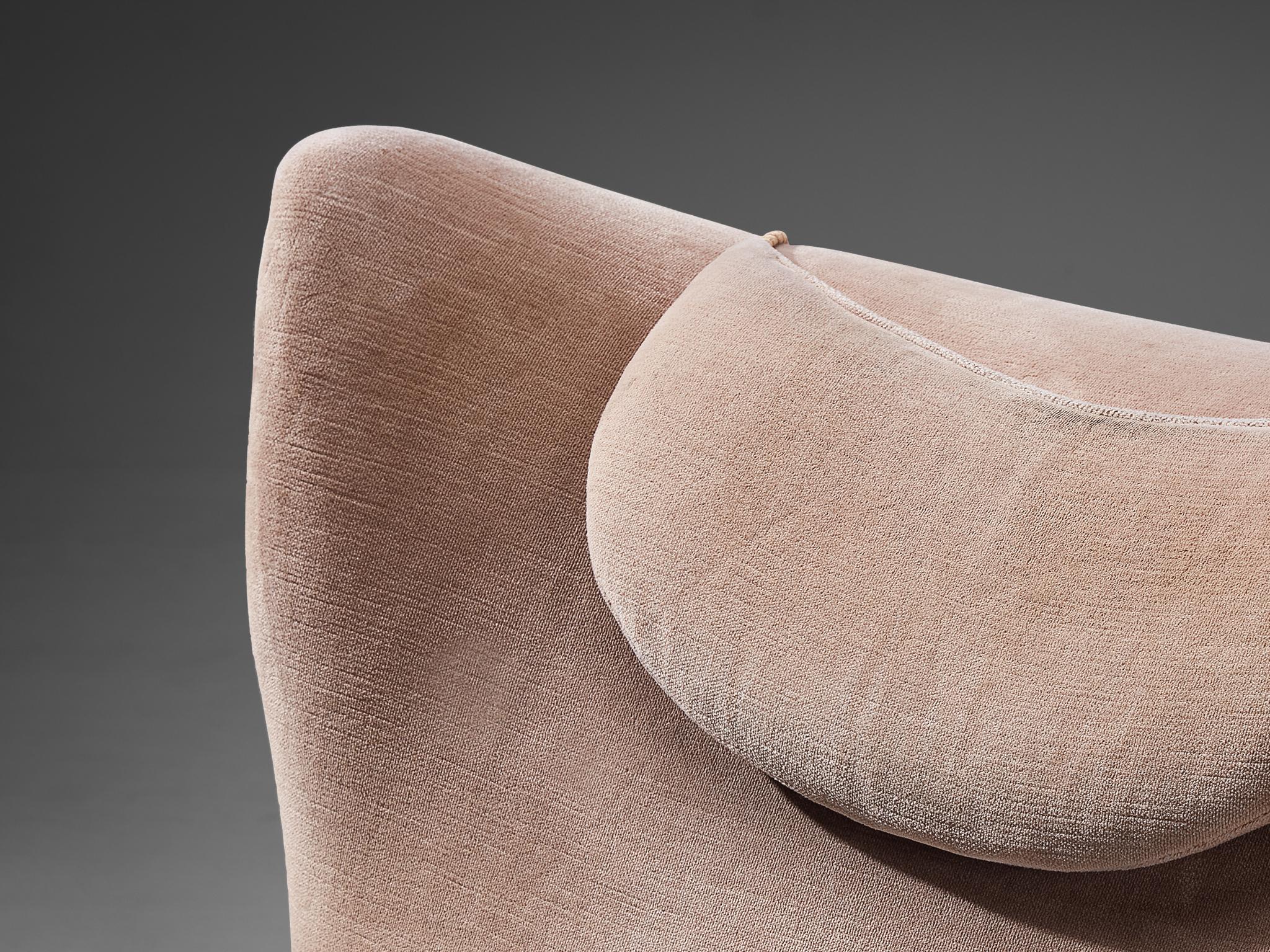 European Lounge Chair in Soft Beige Velvet Upholstery