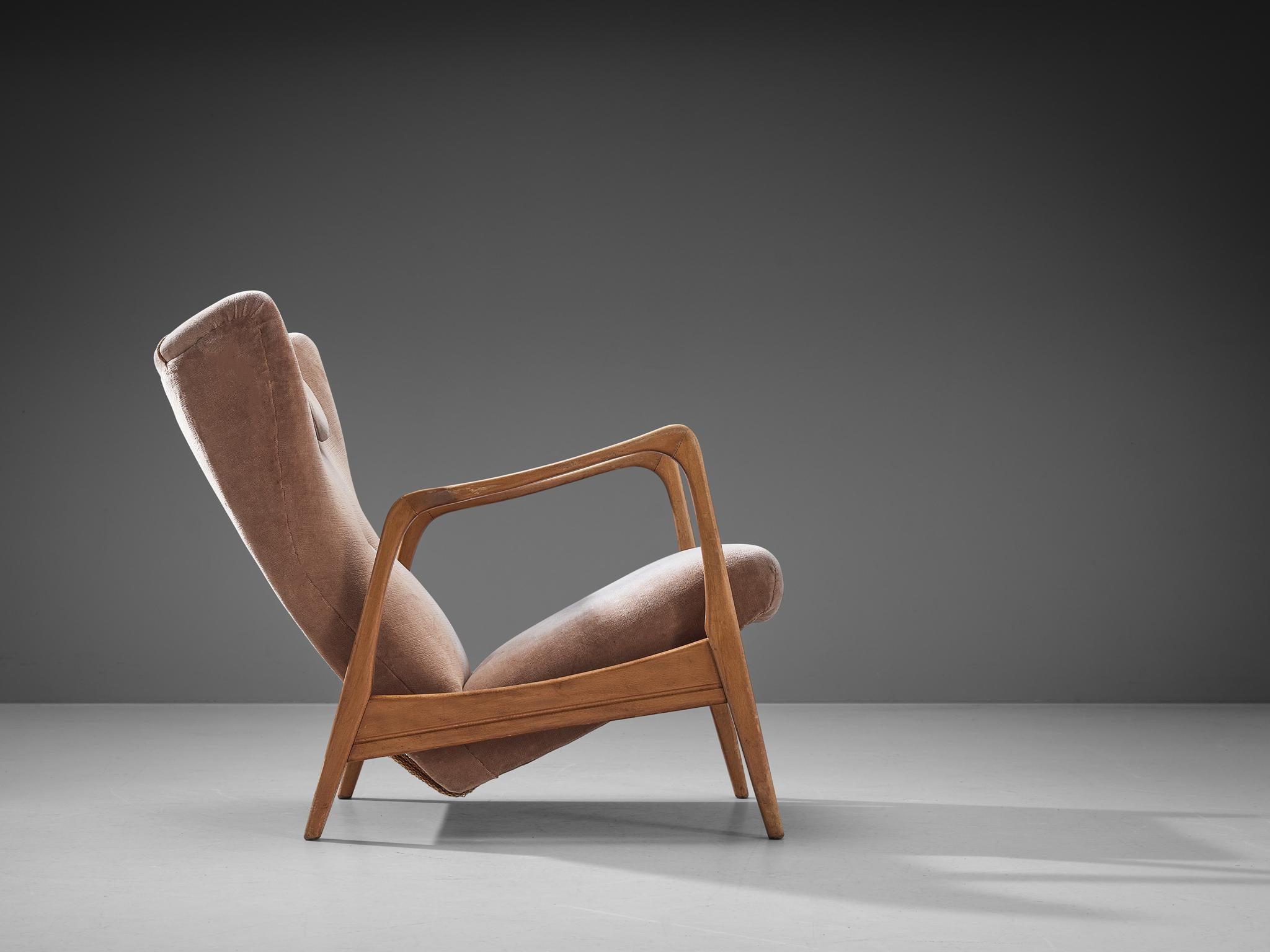 Lounge Chair in Soft Beige Velvet Upholstery In Good Condition In Waalwijk, NL